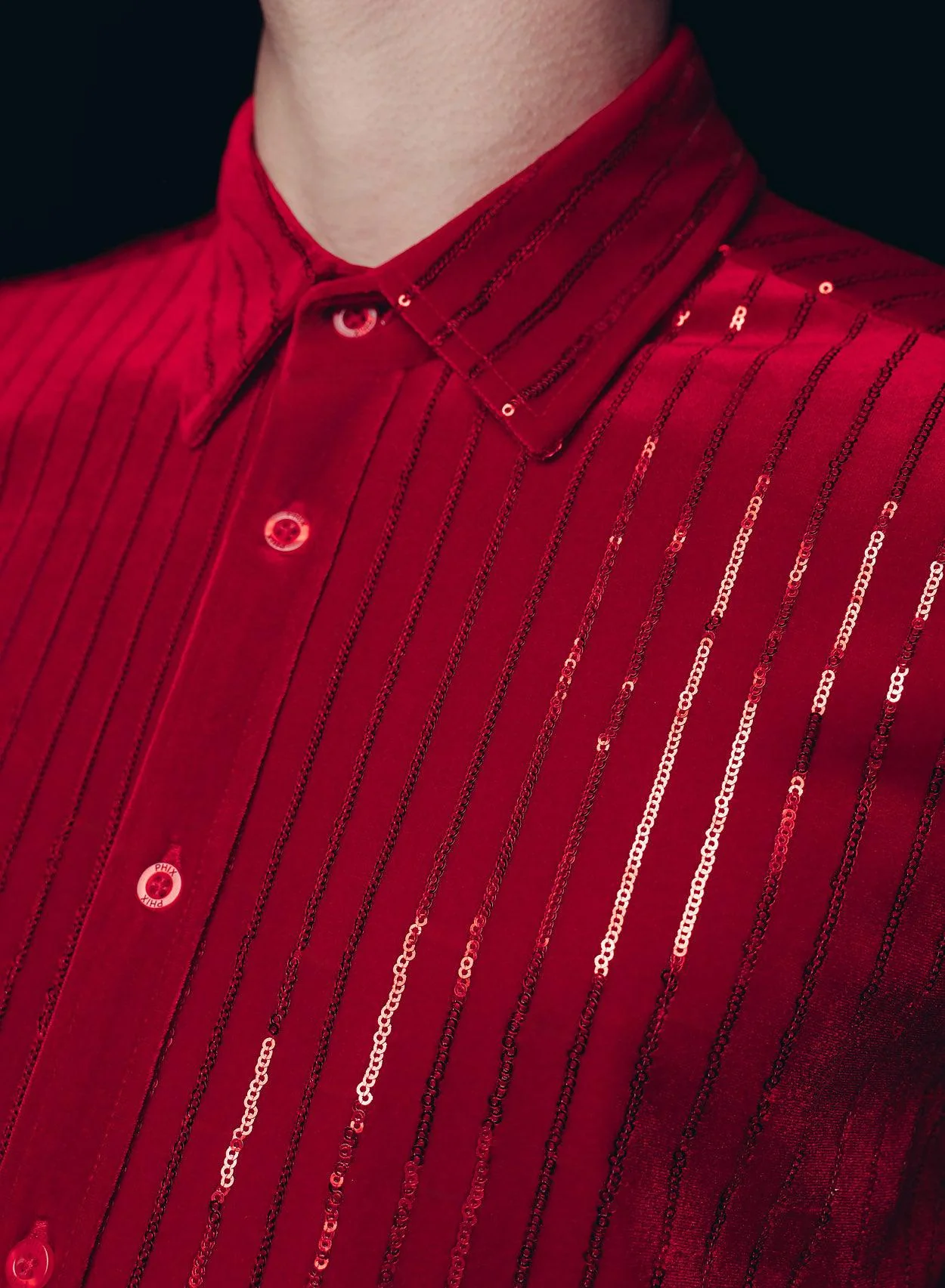 Red Velvet Sequin Pinstripe Shirt - Image 3