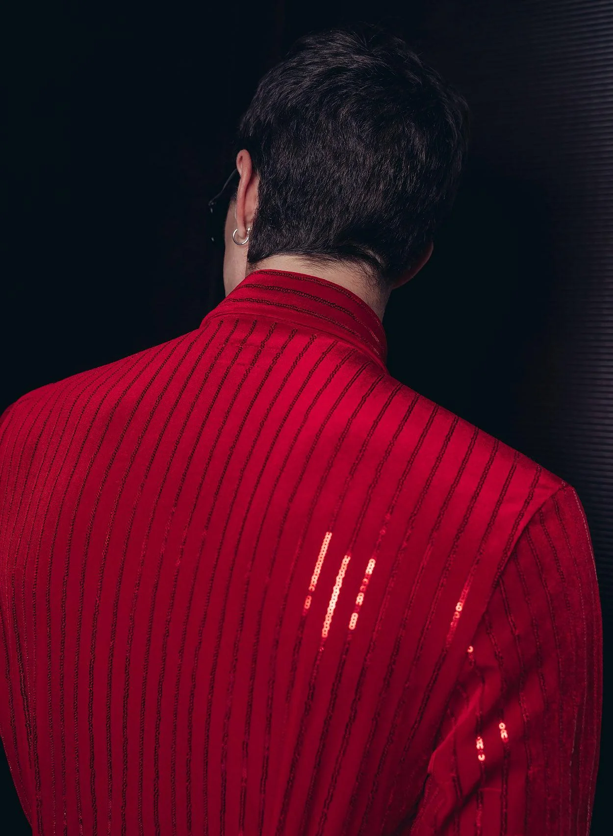 Red Velvet Sequin Pinstripe Shirt - Image 4