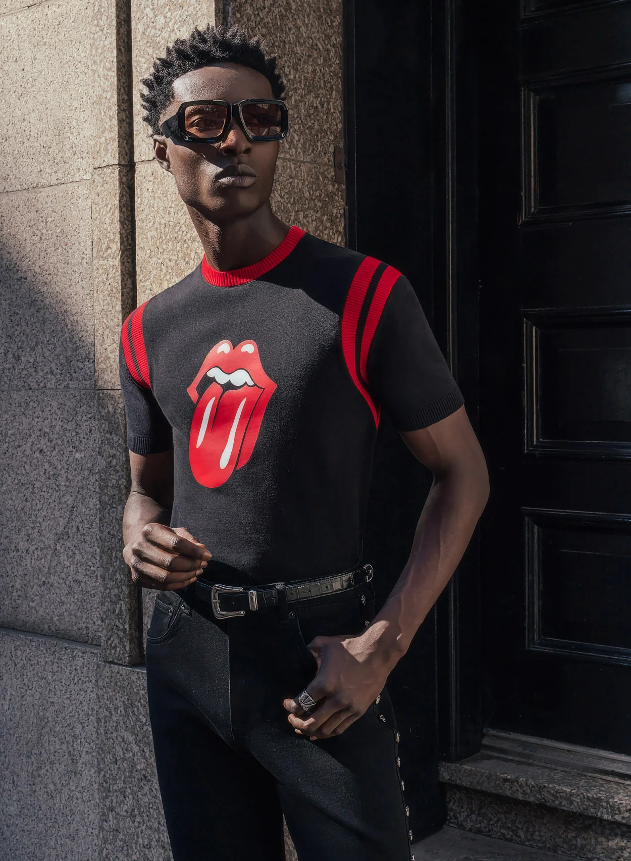 Phix X Rolling Stones Black Cotton Tongue Ribbed 70's Polo Shirt - Image 3