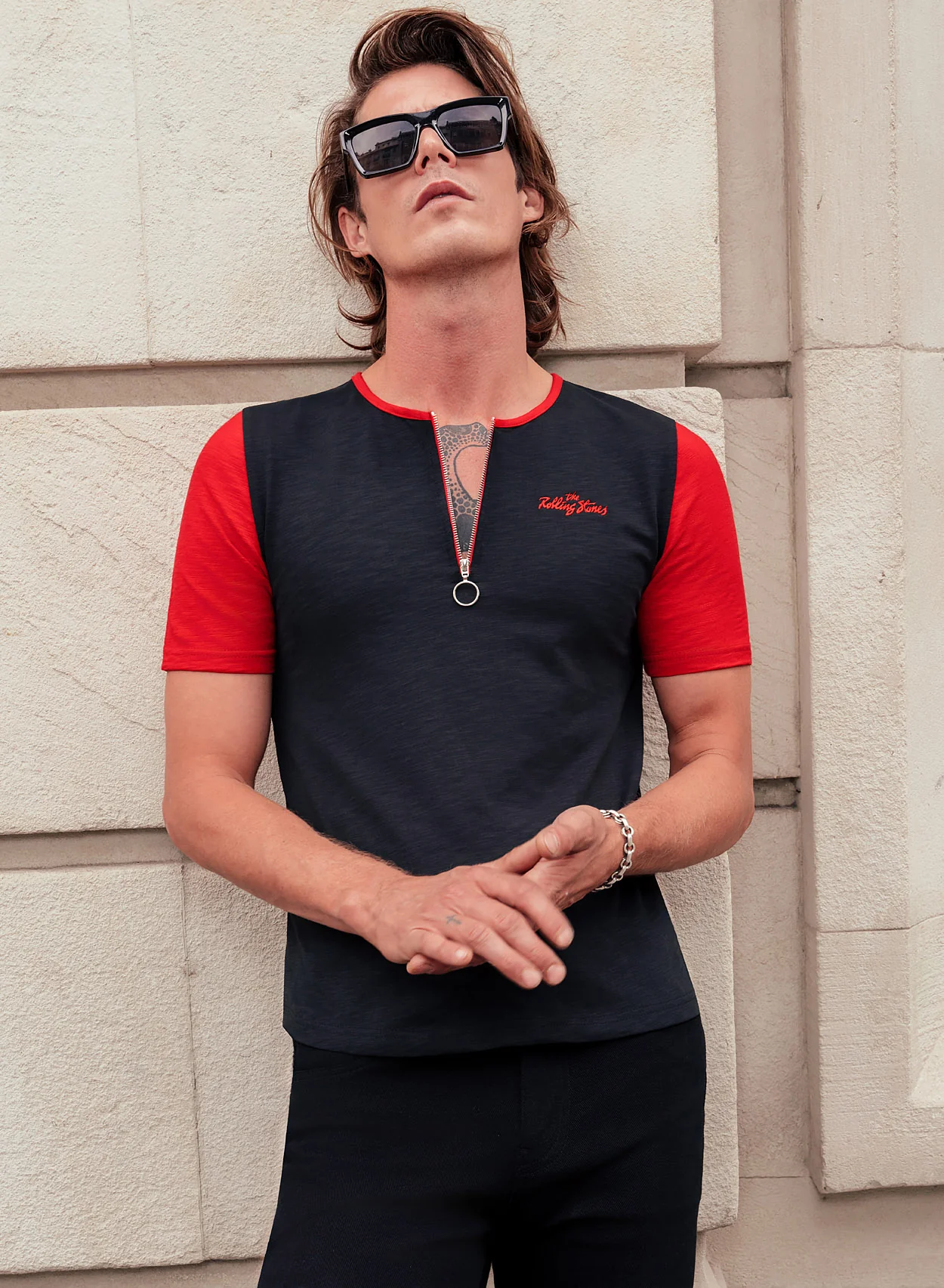 Phix X Rolling Stones Black Cotton Slub O-Ring Zip T Shirt - Image 2