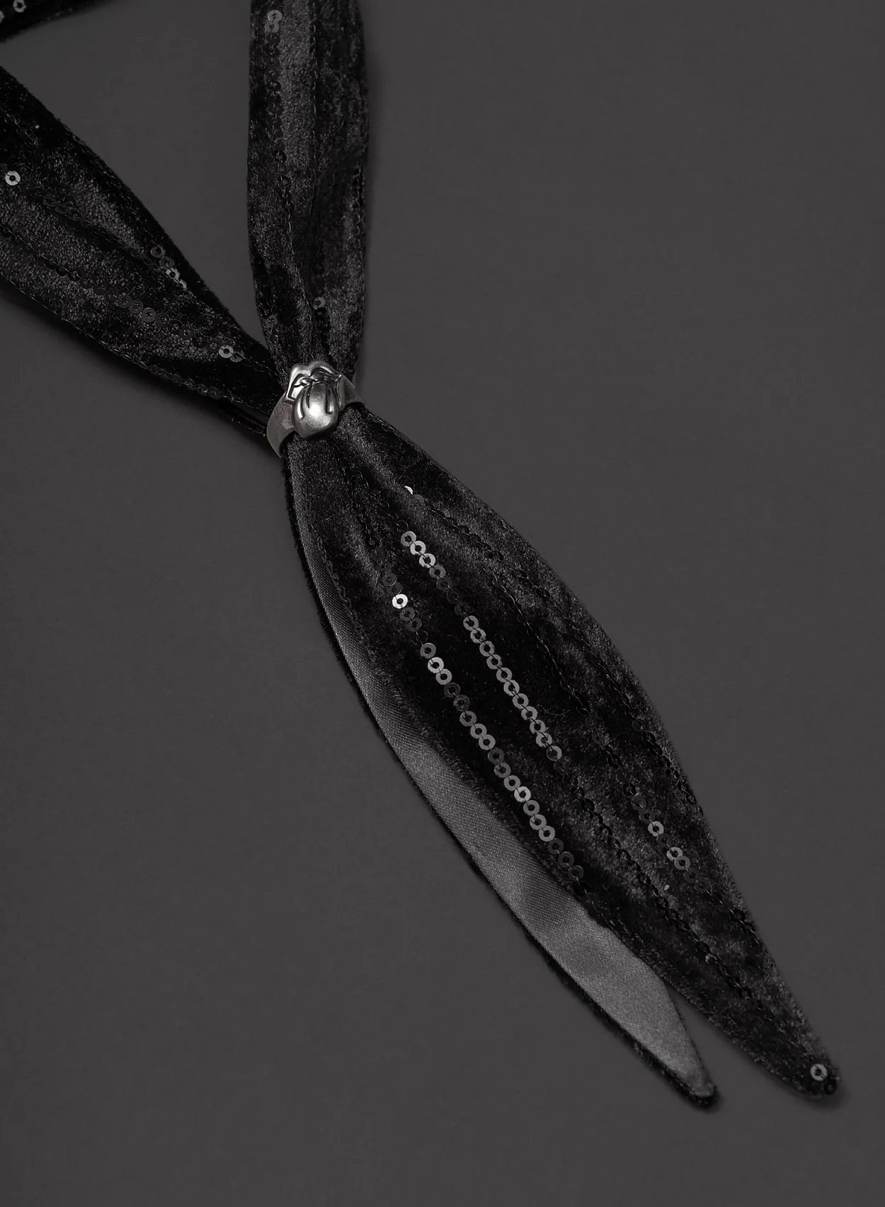 Phix X Rolling Stones Black Velvet Sequin Pinstripe Neck Tie Scarf - Image 3