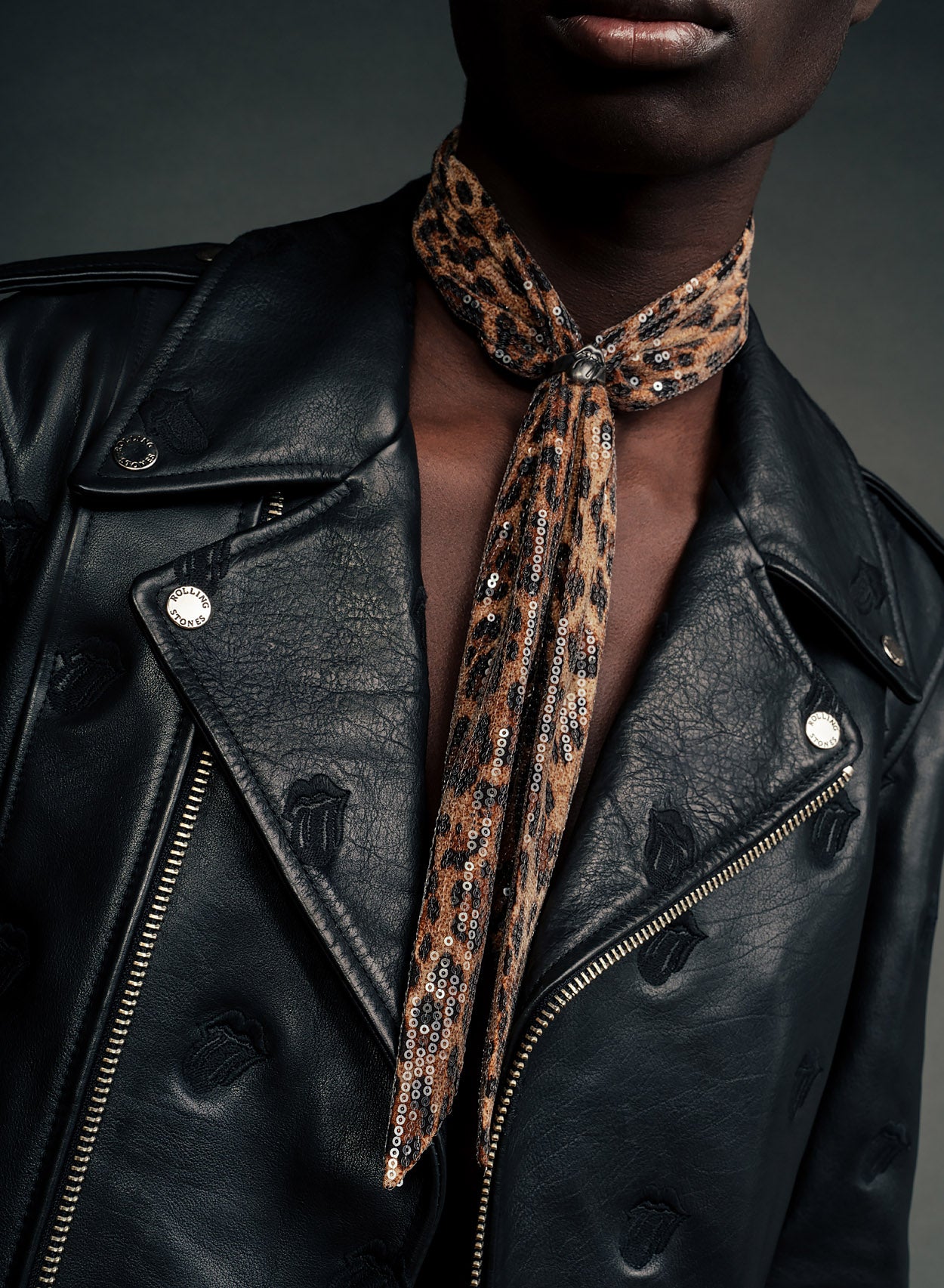 Phix X Rolling Stones Brown Leopard Print Sequin Scarf - Image 4