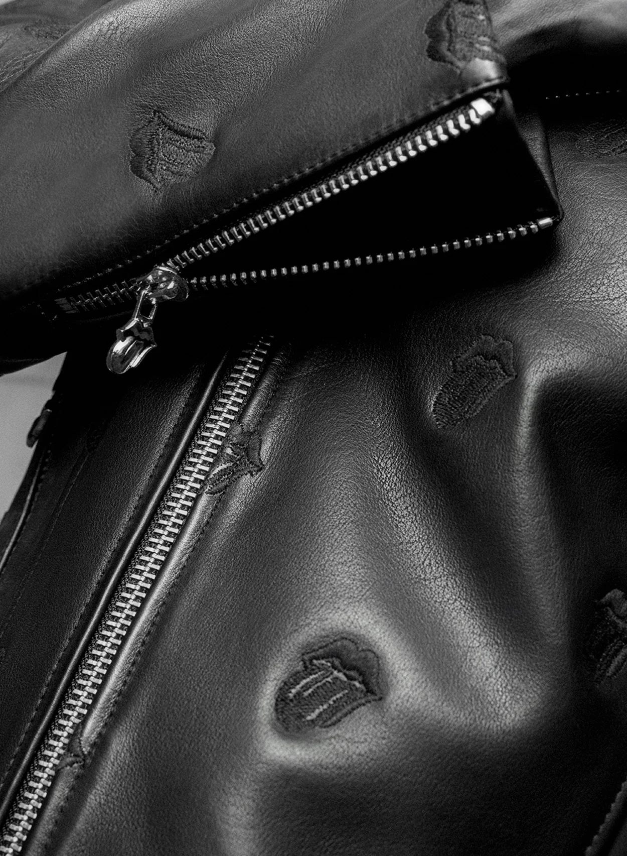 Phix X Rolling Stones Tongue Embroidered Biker Jacket - Image 3