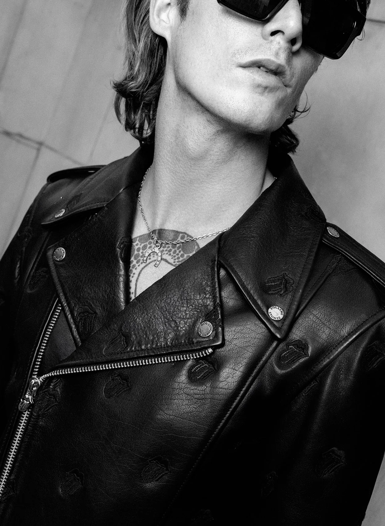 Phix X Rolling Stones Tongue Embroidered Biker Jacket - Image 5