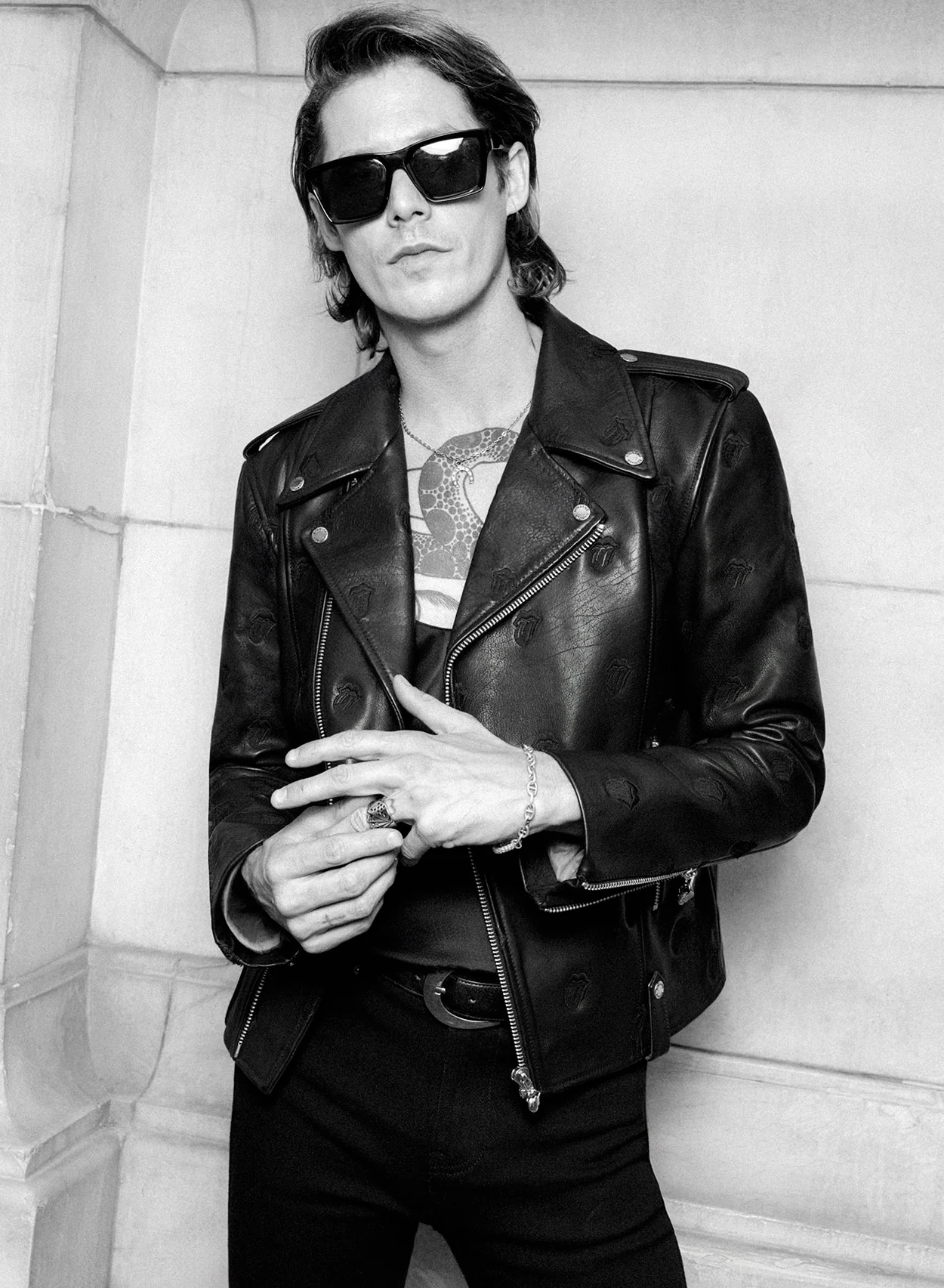 Phix X Rolling Stones Tongue Embroidered Biker Jacket - Image 6