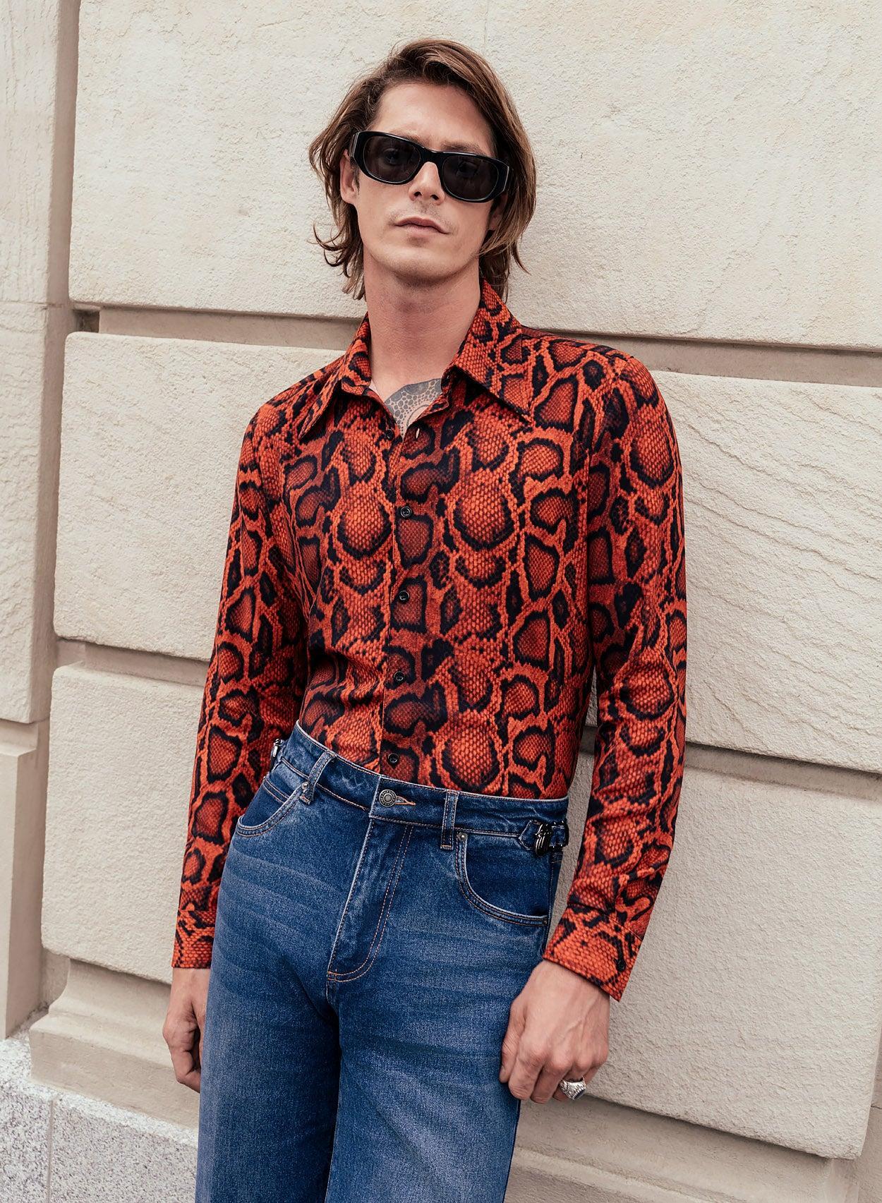 Phix X Rolling Stones Red Snake Print Effect Viscose Shirt - Image 2
