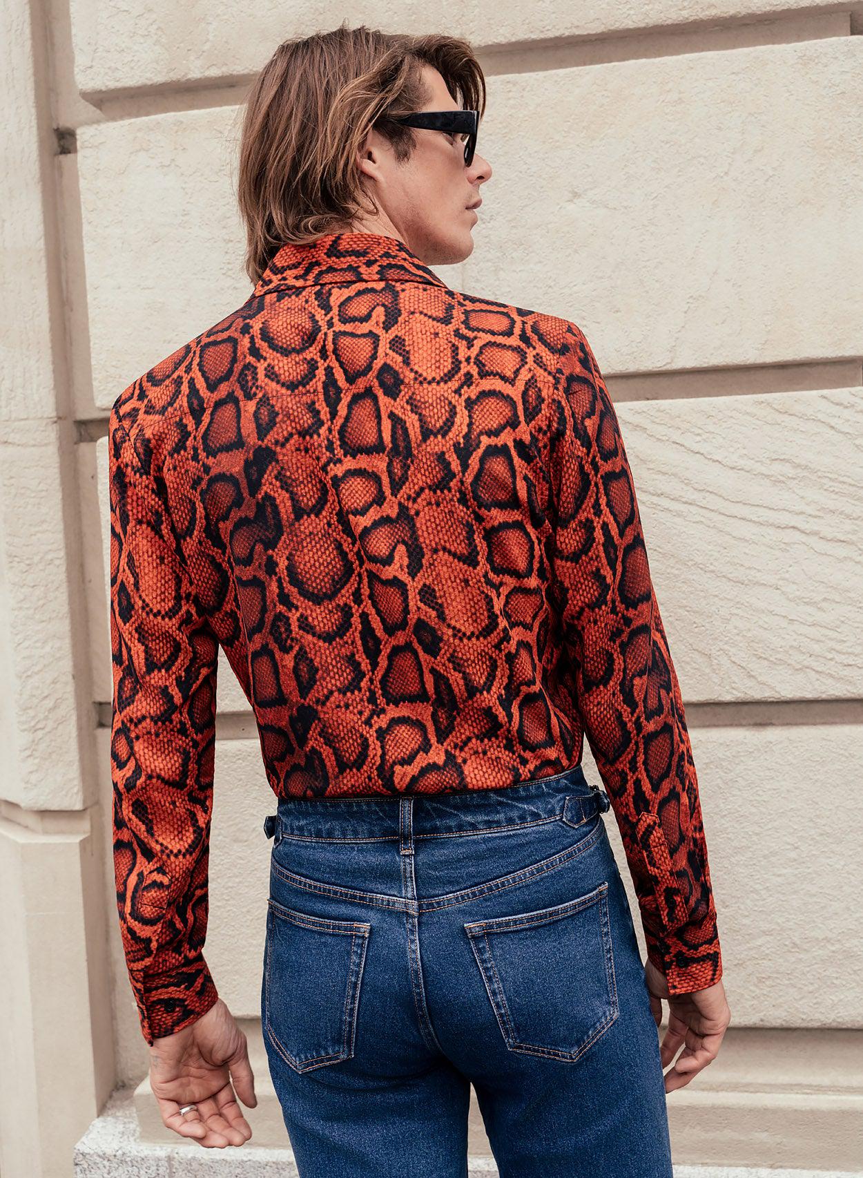 Phix X Rolling Stones Red Snake Print Effect Viscose Shirt - Image 5