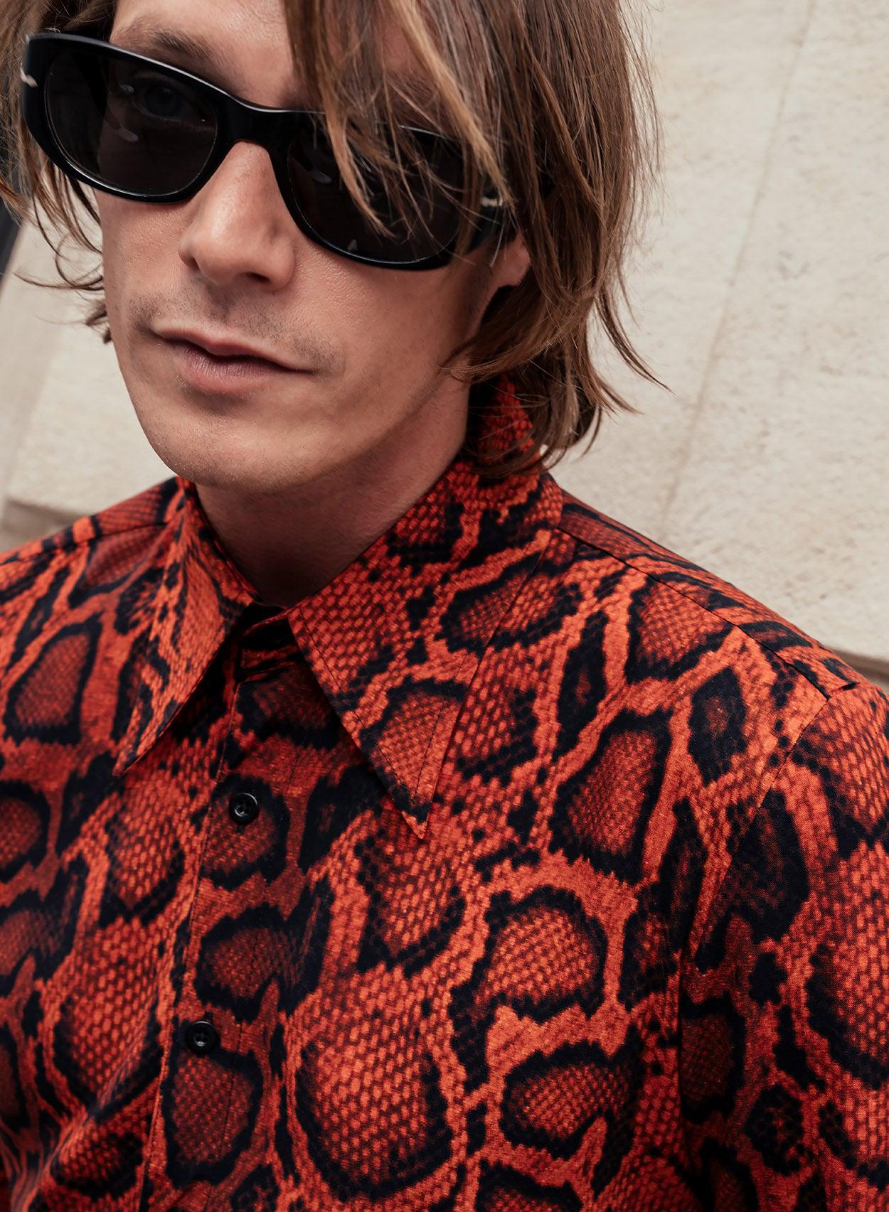 Phix X Rolling Stones Red Snake Print Effect Viscose Shirt - Image 6