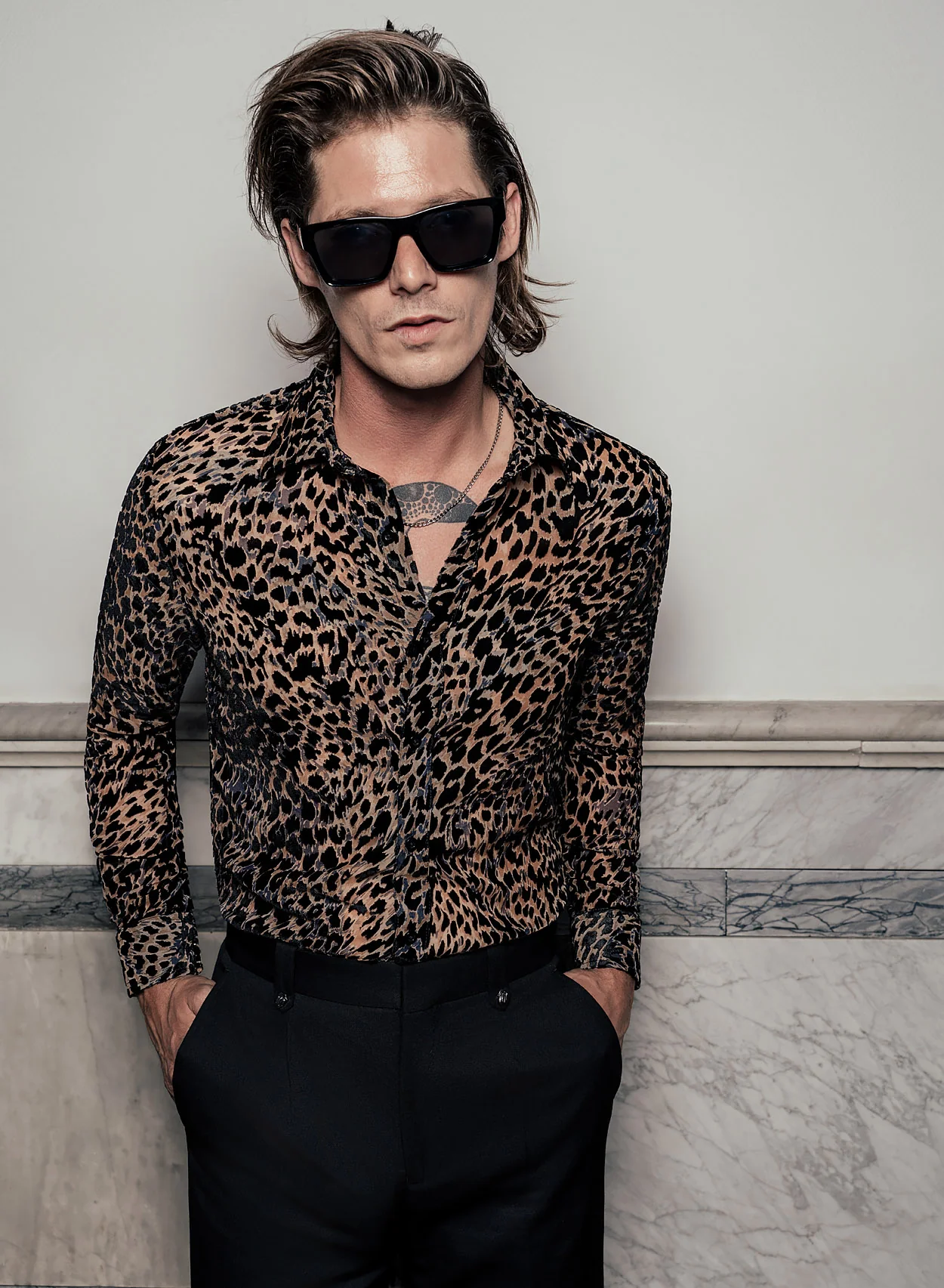 Phix X Rolling Stones Semi Sheer Leopard Effect Velvet Shirt - Image 2