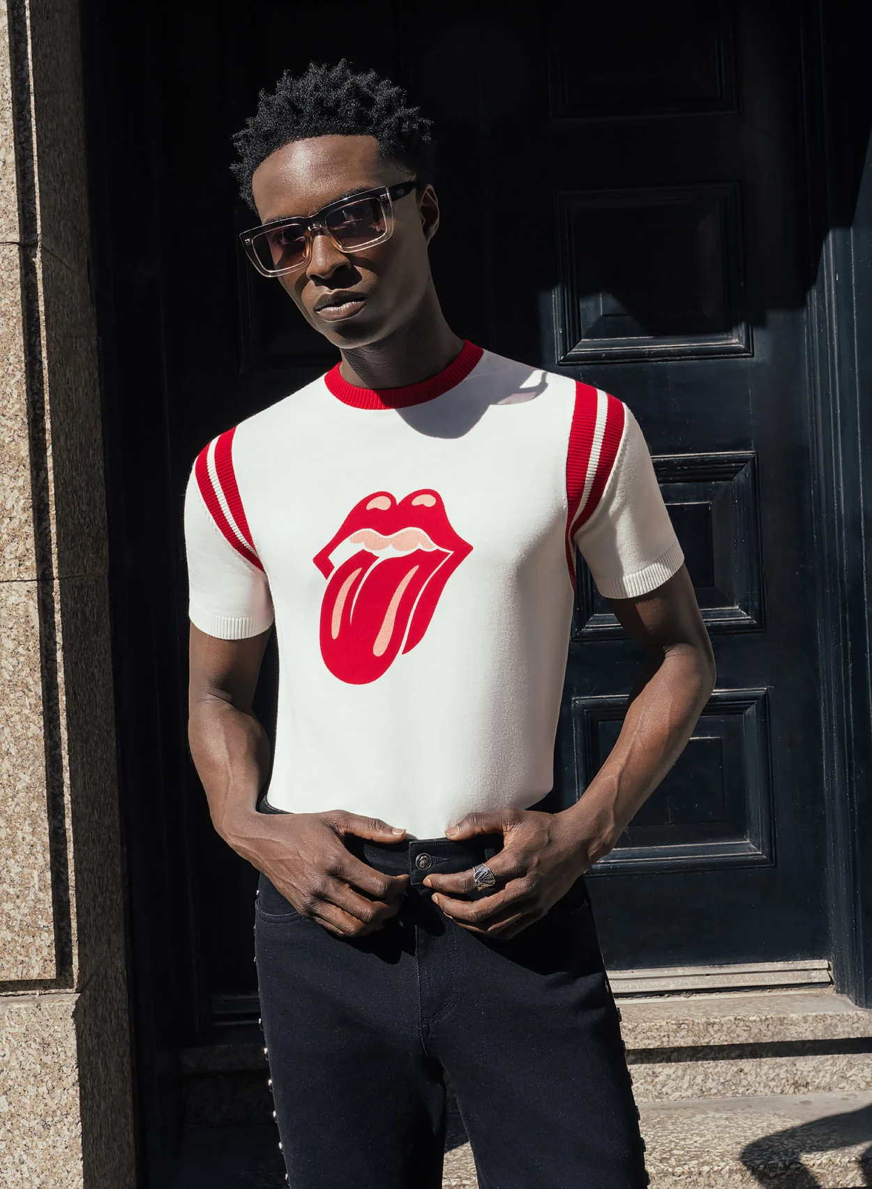 Phix X Rolling Stones Black Leg Studded Logo Denim Flare - Image 3
