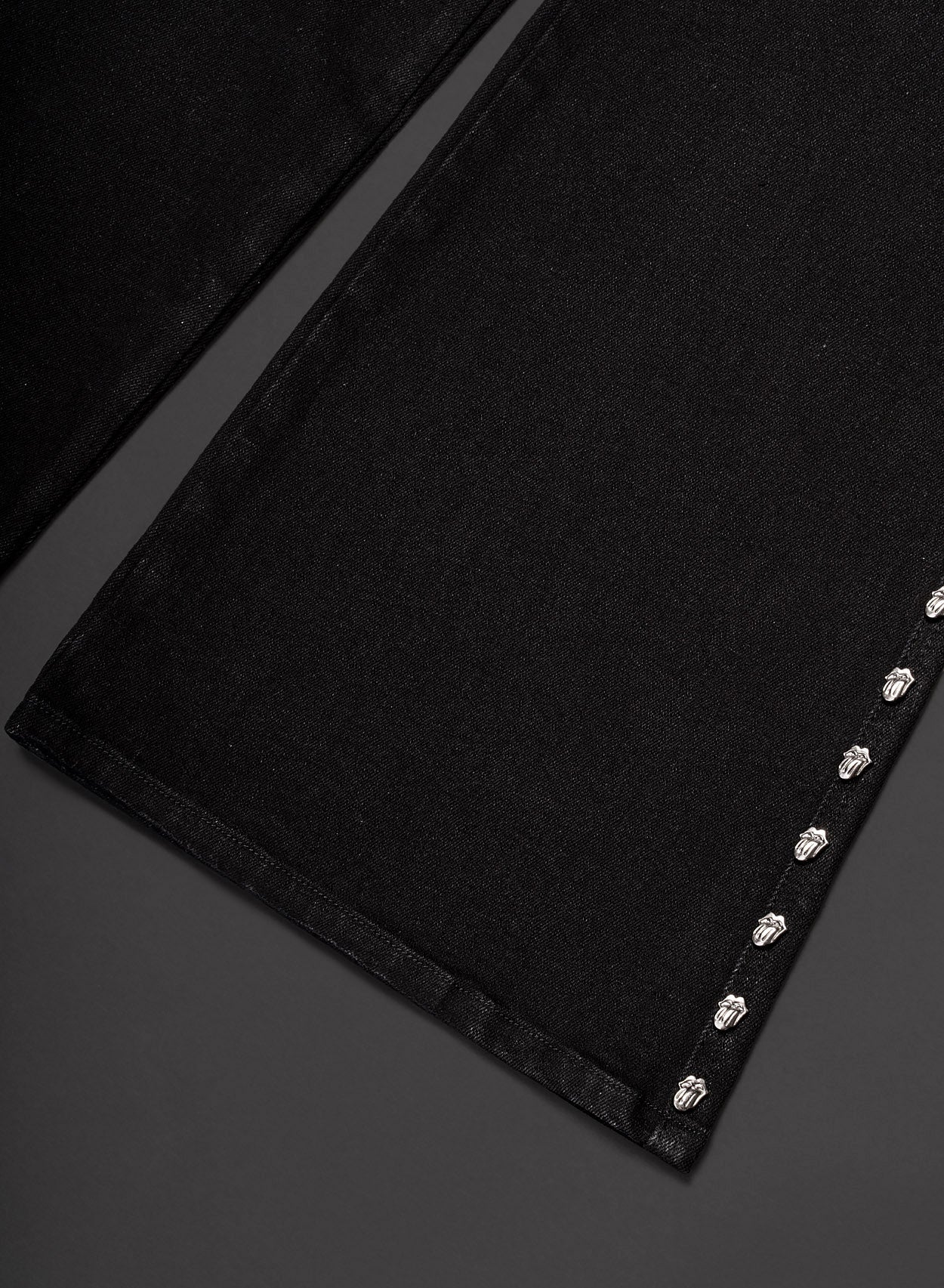 Phix X Rolling Stones Black Leg Studded Logo Denim Flare - Image 6