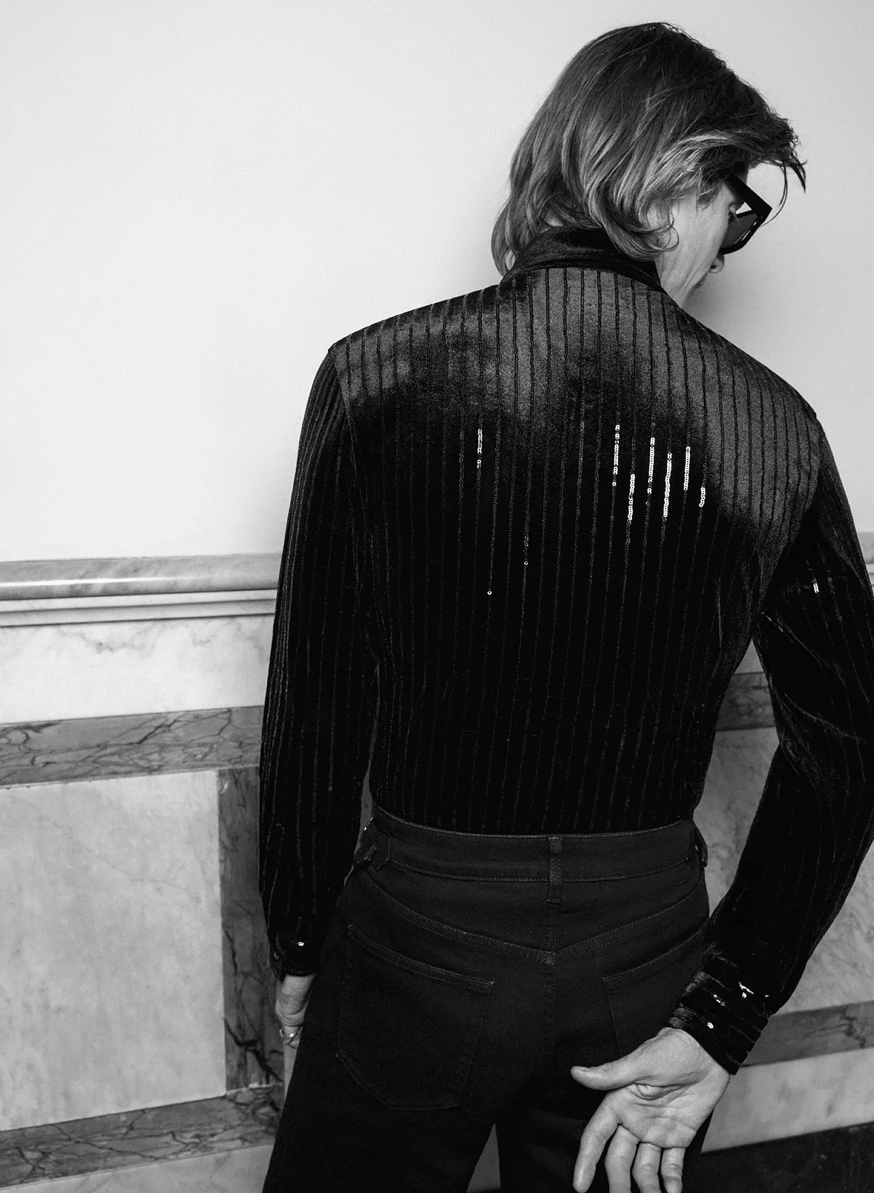 Phix X Rolling Stones Metal Tongue Button Sequin Pinstripe Velvet Shirt - Image 3