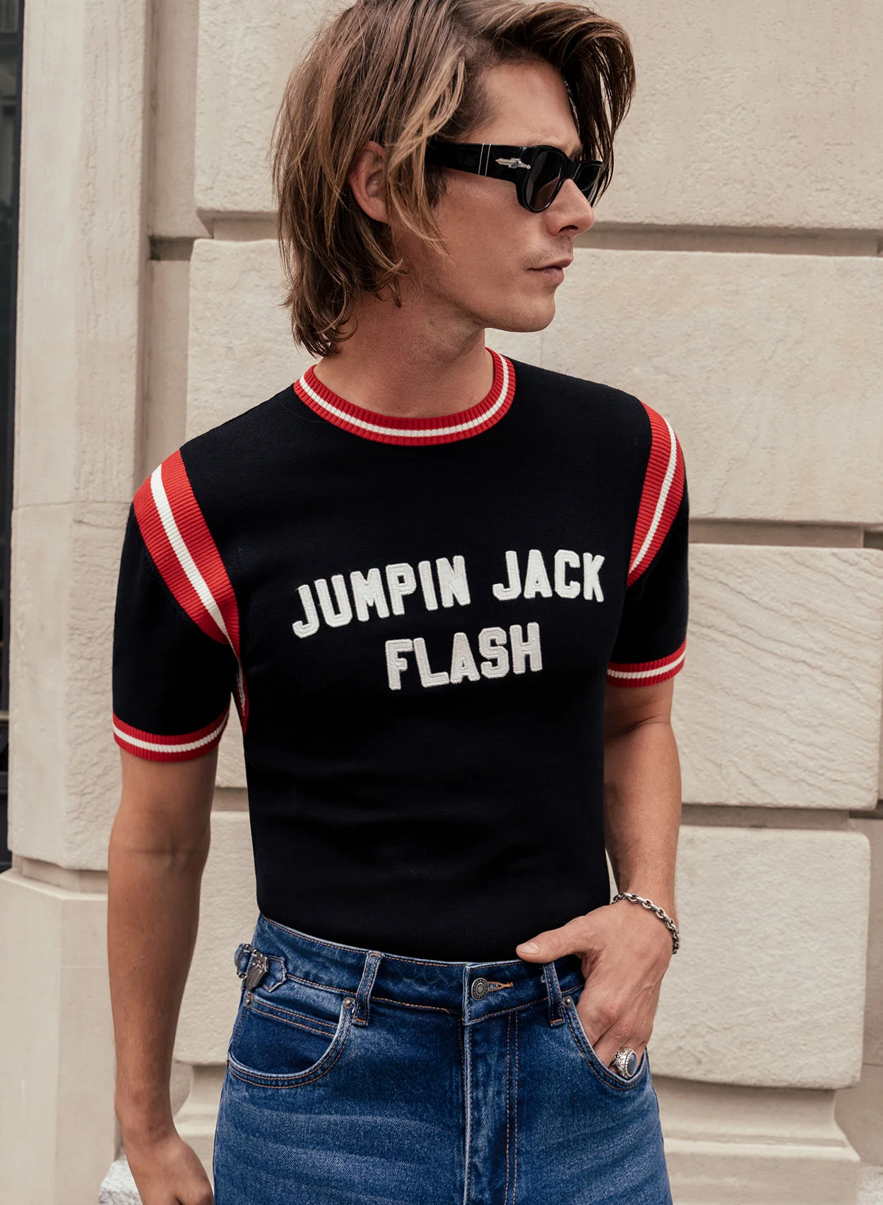 Phix X Rolling Stones Washed Indigo Side Buckle Denim Flare - Image 3