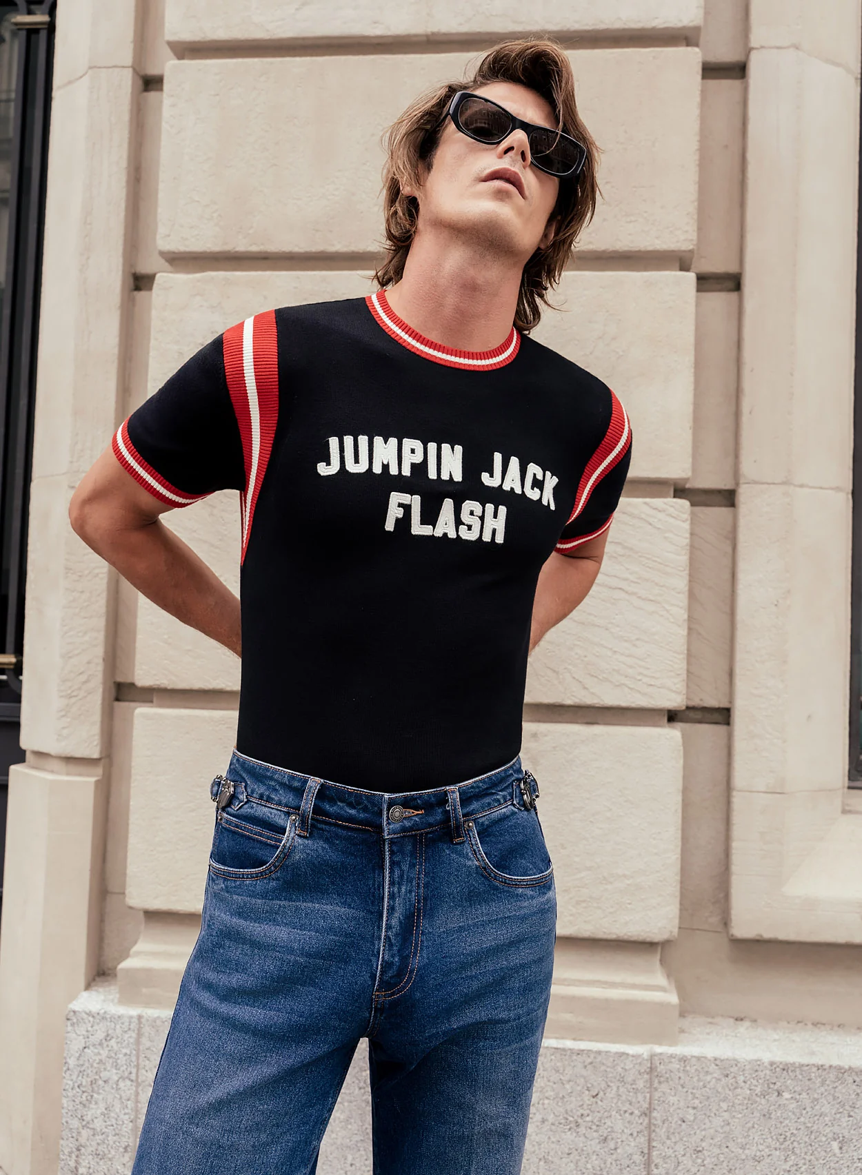 Phix X Rolling Stones Washed Indigo Side Buckle Denim Flare - Image 4