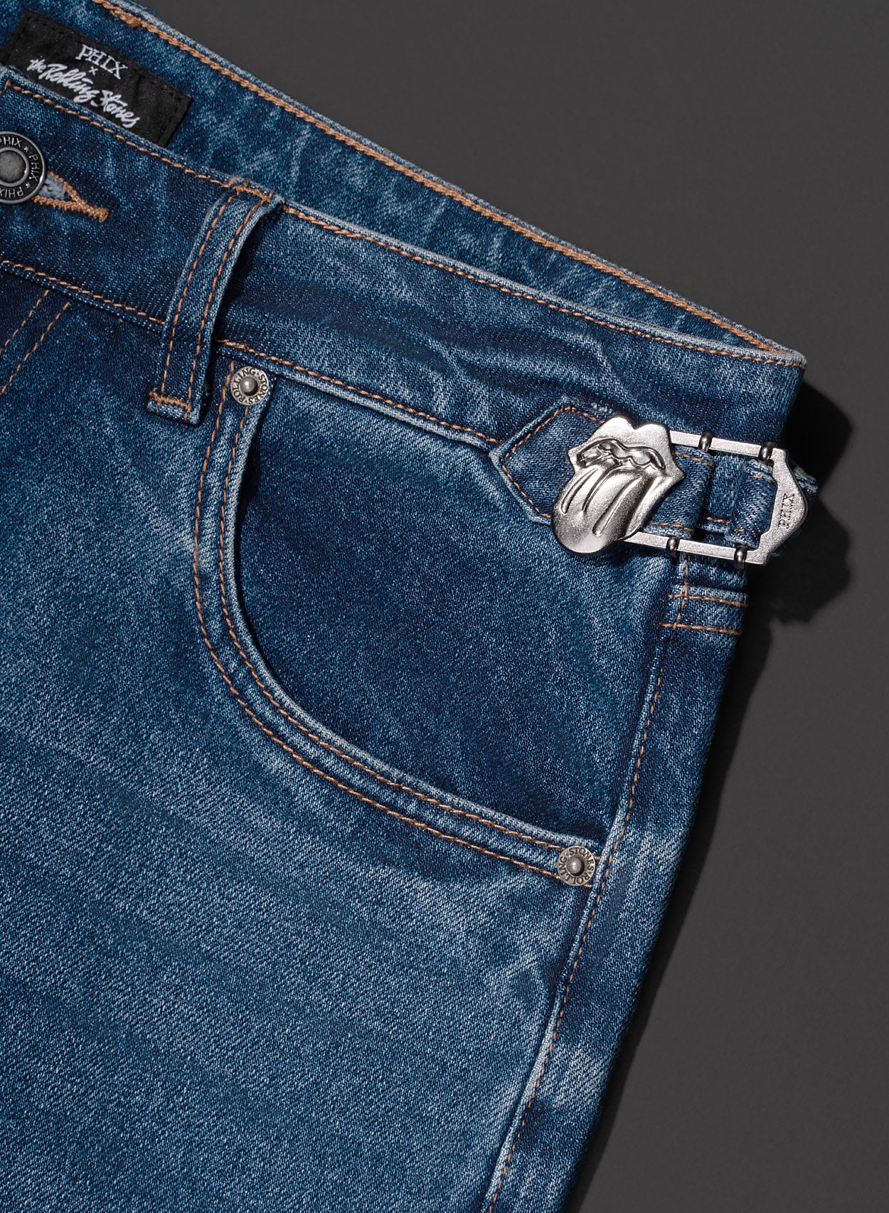 Phix X Rolling Stones Washed Indigo Side Buckle Denim Flare - Image 7