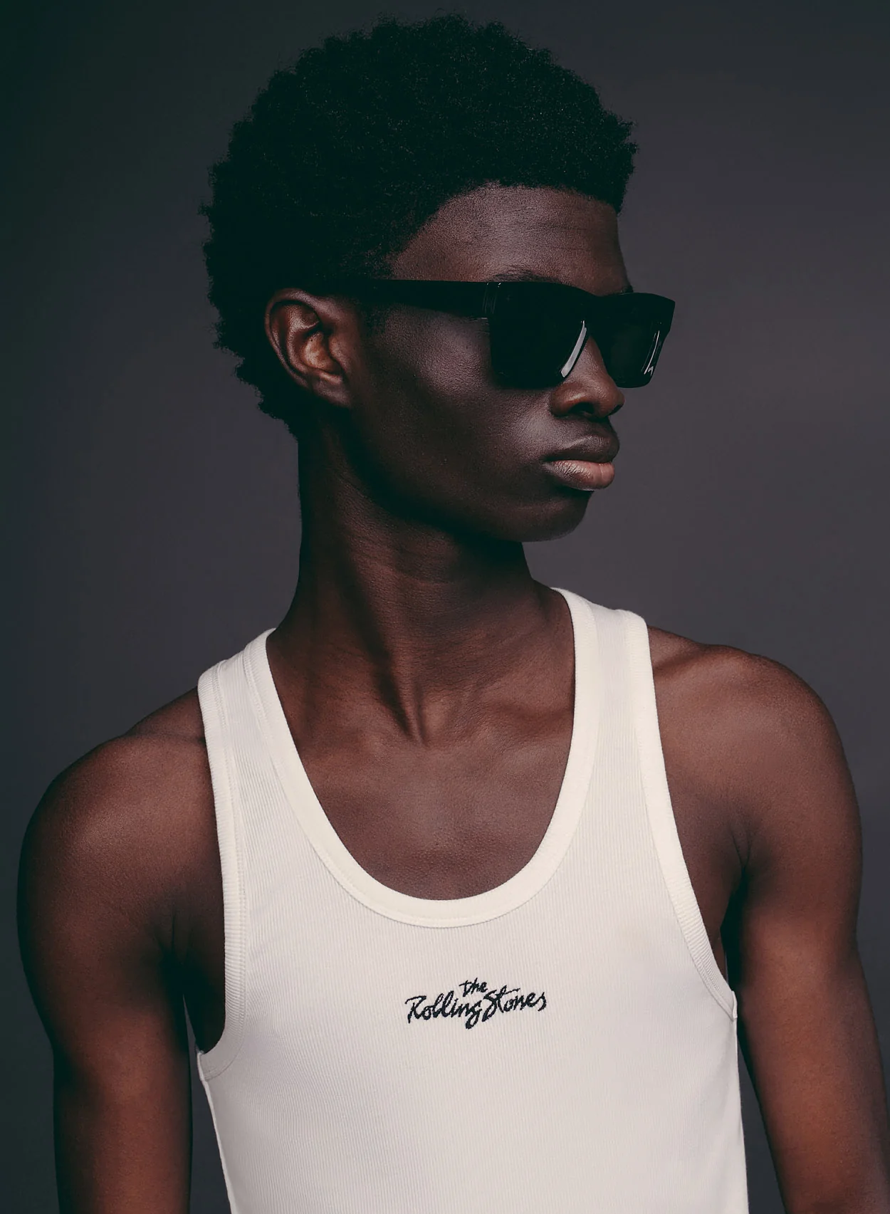 Phix X Rolling Stones White Ribbed Black Embroidered Vest - Image 3