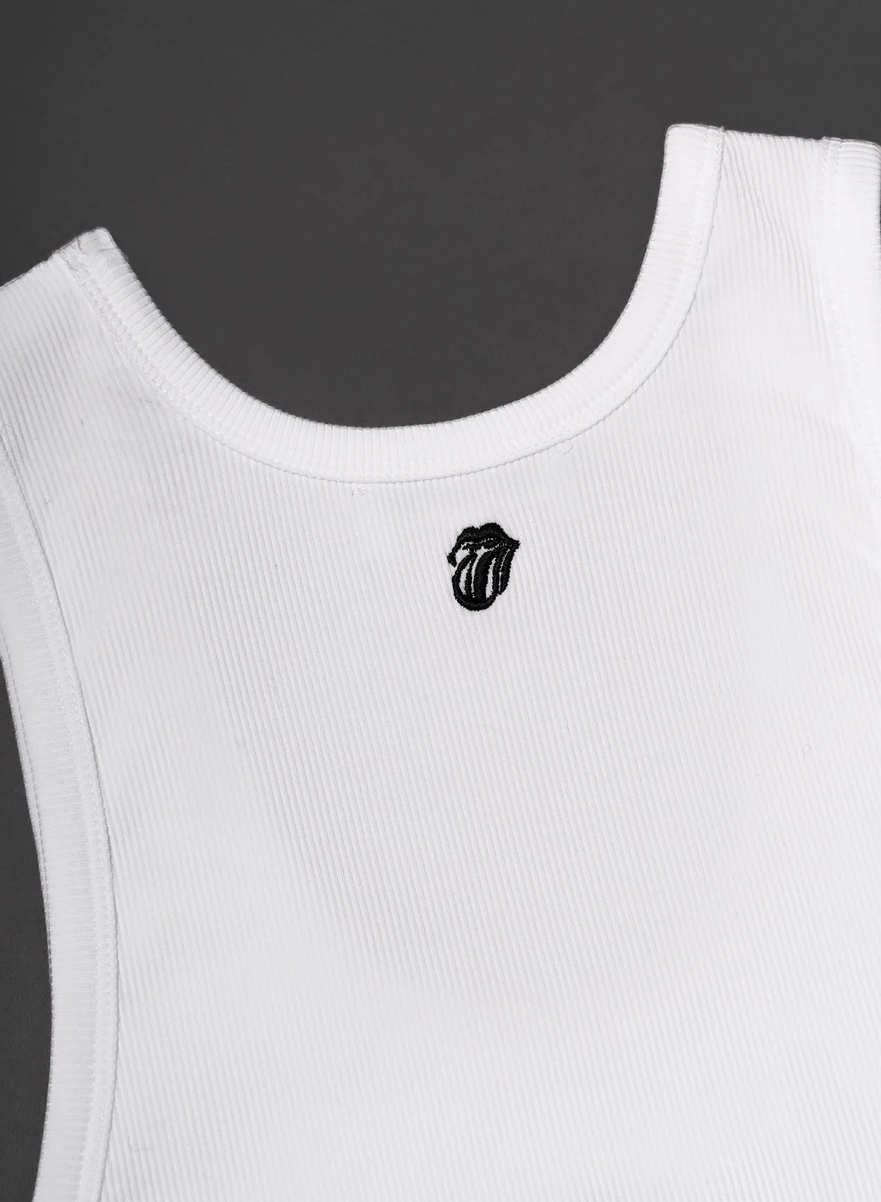 Phix X Rolling Stones White Ribbed Black Embroidered Vest - Image 6
