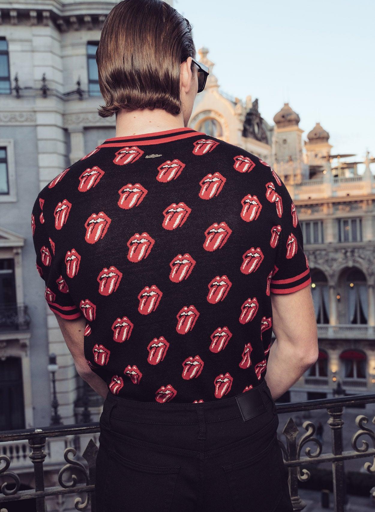 Phix X Rolling Stones Black Knitted Red Tongue Pattern Polo - Image 2