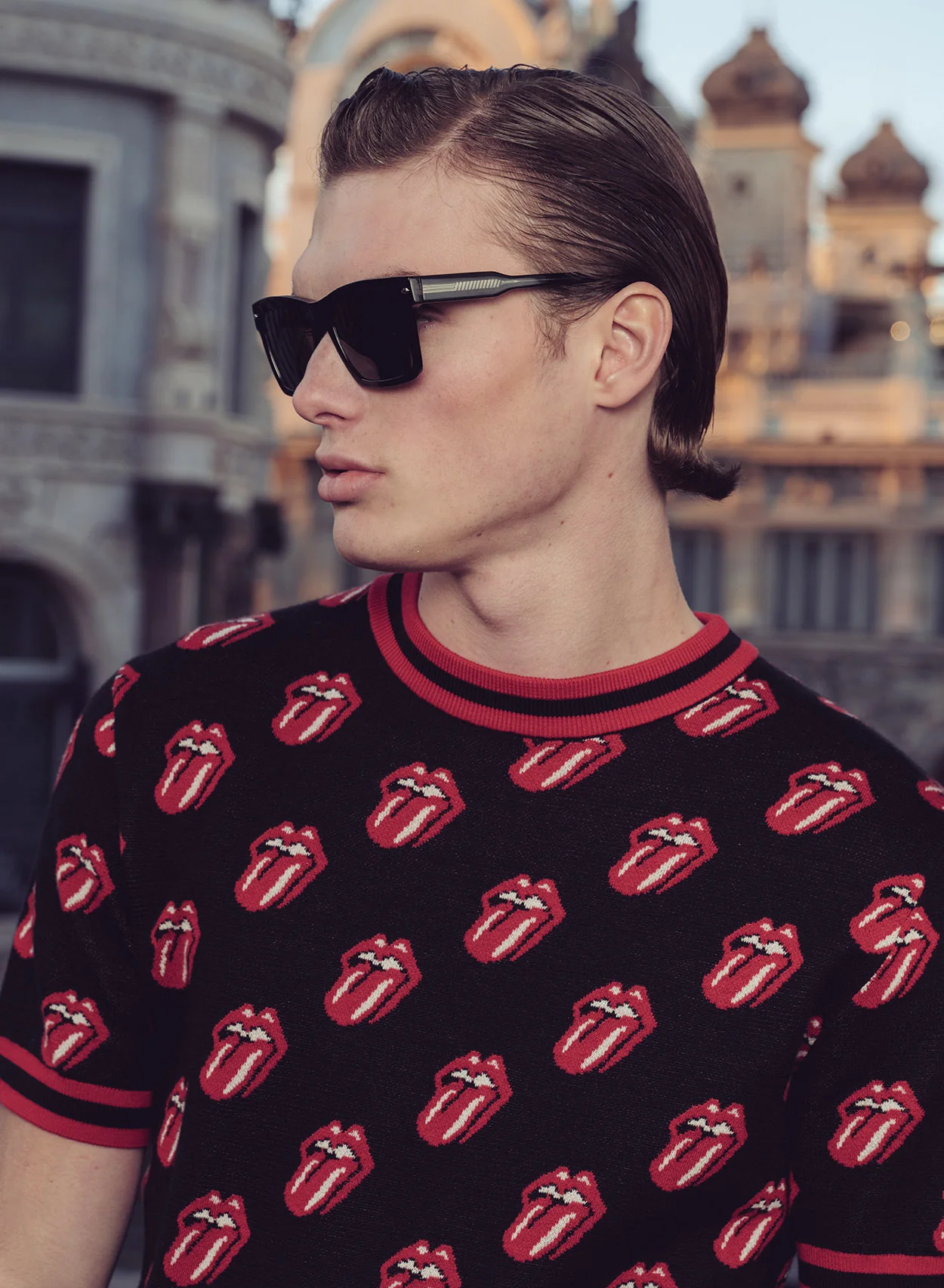 Phix X Rolling Stones Black Knitted Red Tongue Pattern Polo - Image 3