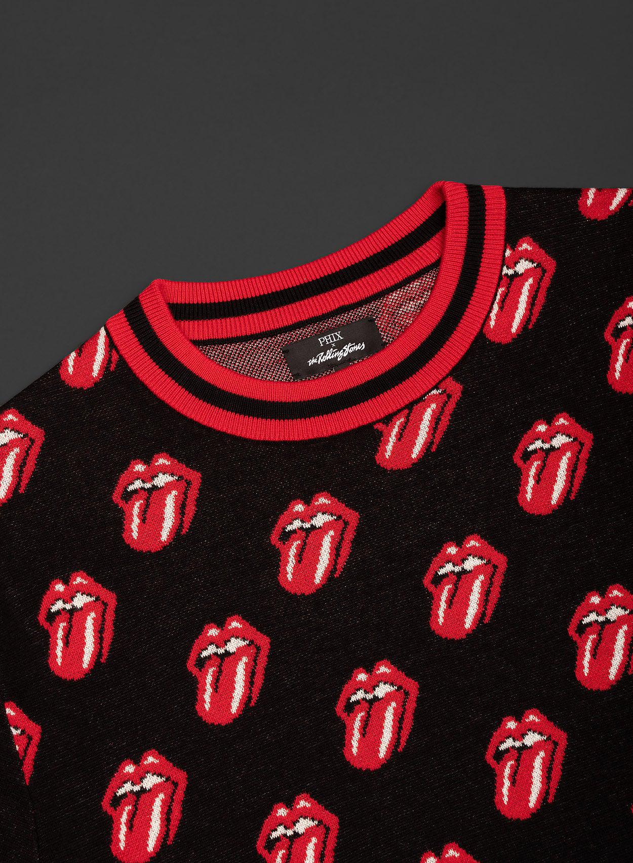 Phix X Rolling Stones Black Knitted Red Tongue Pattern Polo - Image 4