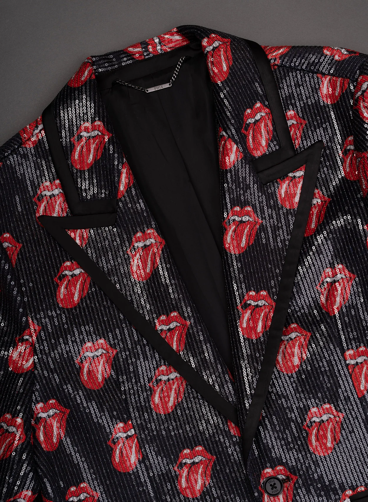 Phix X Rolling Stones Tongue Logo Sequin Embellished Velvet Blazer - Image 6