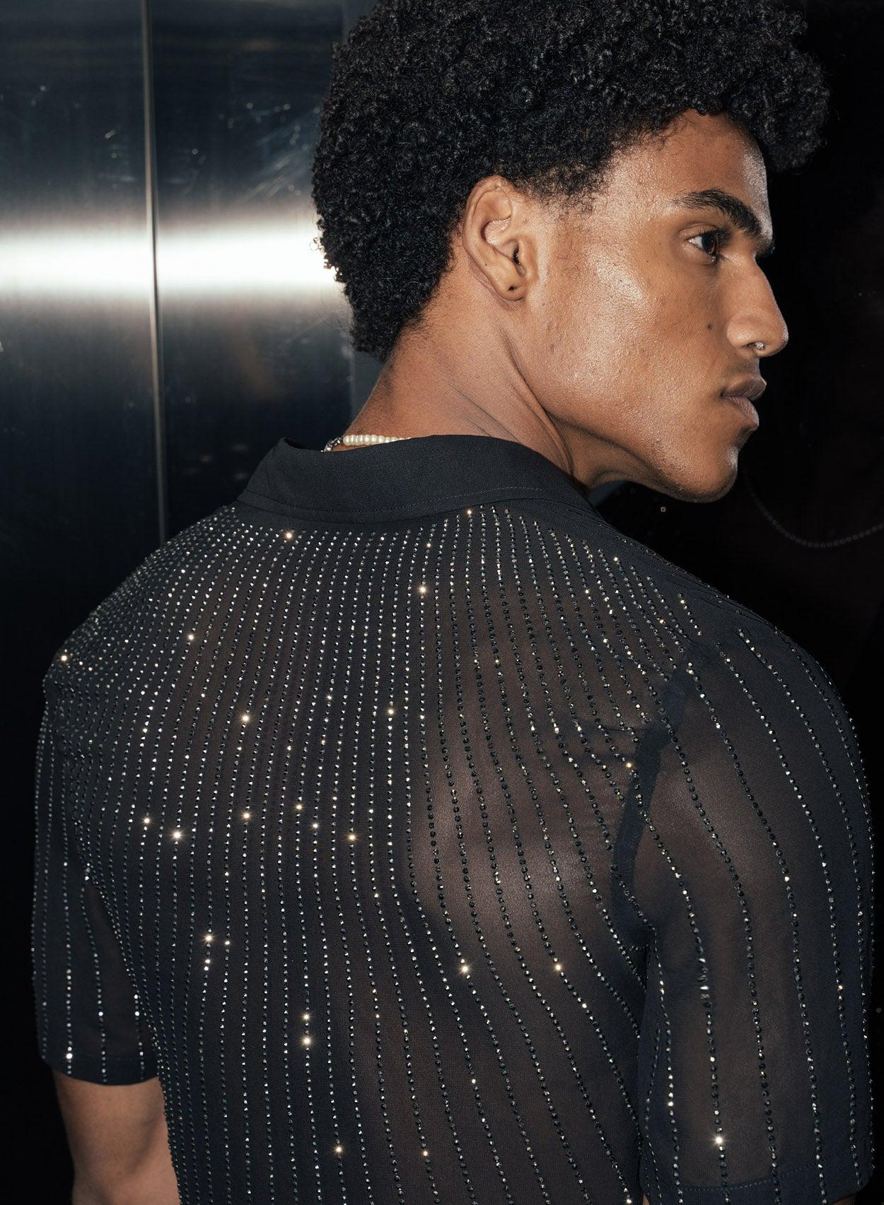 Short Sleeve Sequin Chiffon Shirt - Image 3