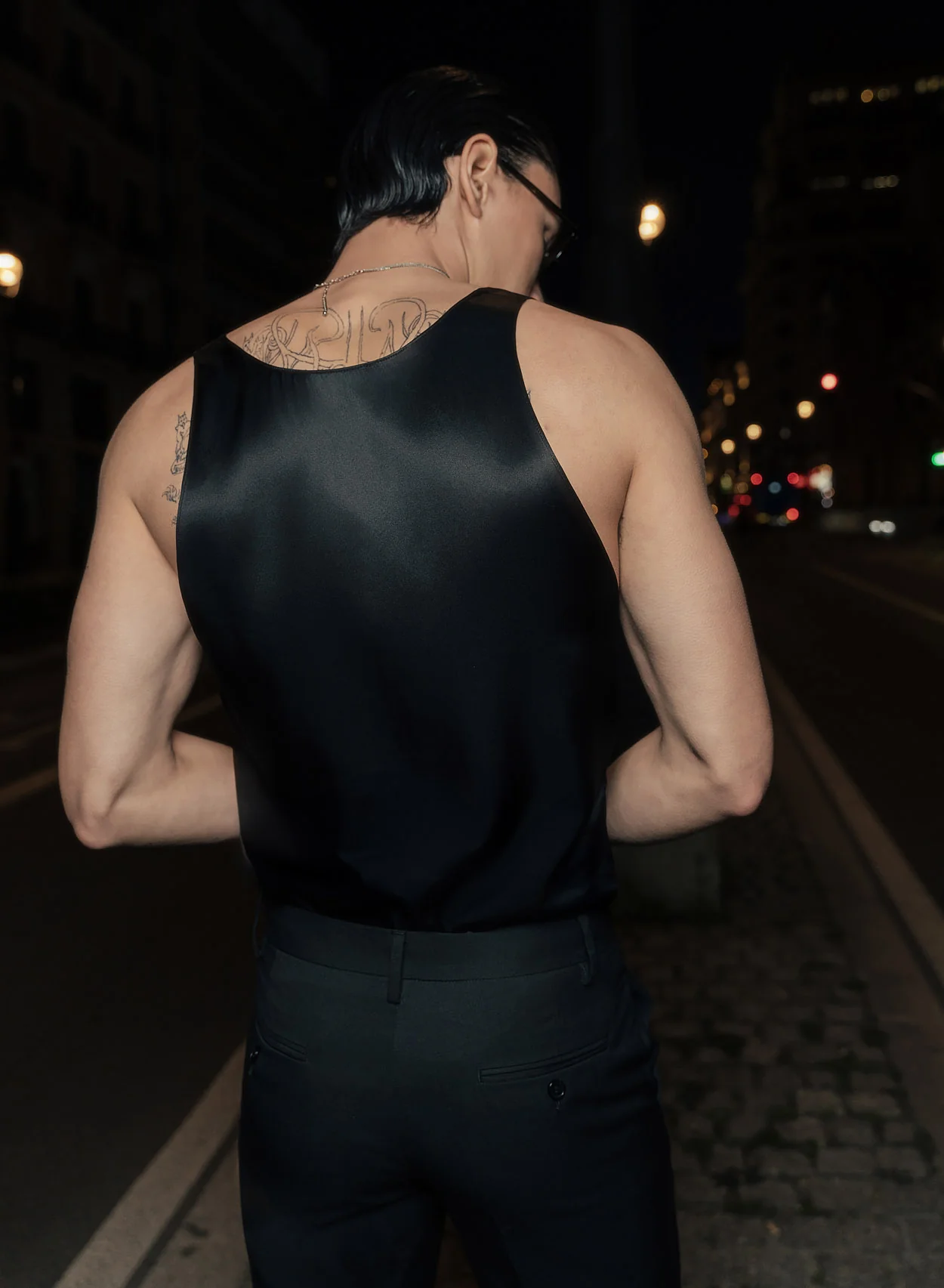 Black Silk Scoop Neck Vest - Image 4