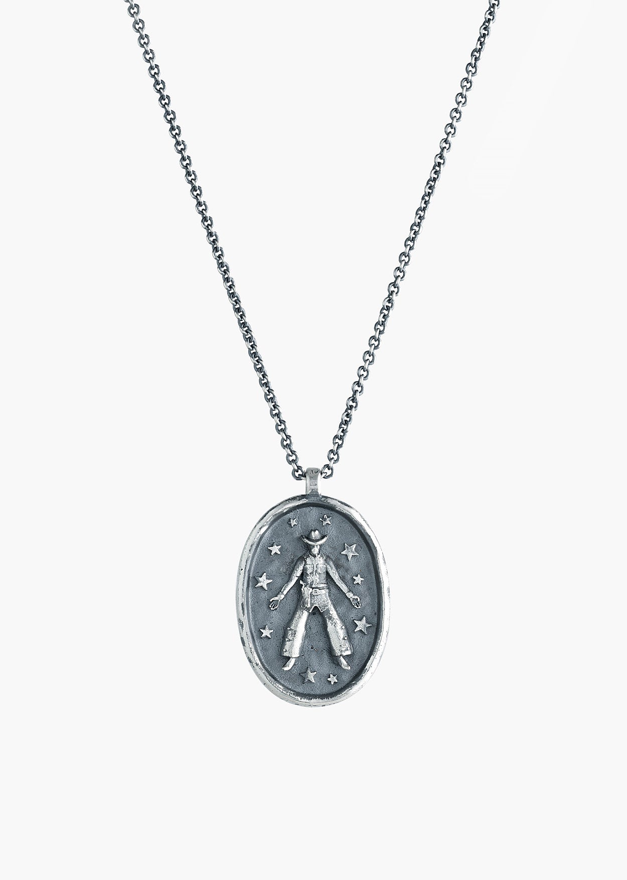 Silver Cowboy Oval Pendant Necklace - Image 3