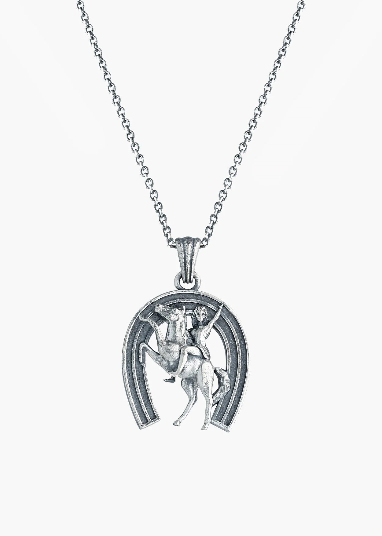 Silver Cowgirl Horseshoe Pendant Necklace - Image 2