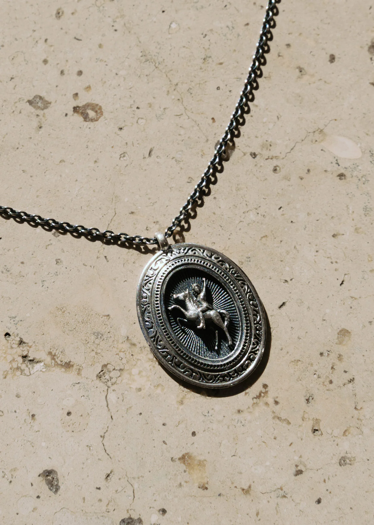 Silver Oval Western Cowgirl Pendant Necklace