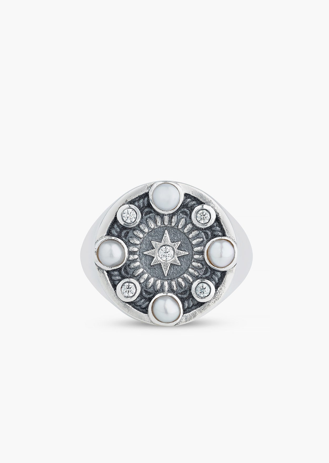 Silver Pearl & Crystal Signet Ring - Image 3