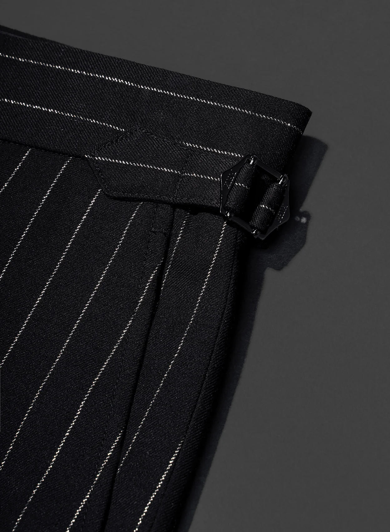 Black Silver Wool & Silk Pinstripe Buckle Flares - Image 6