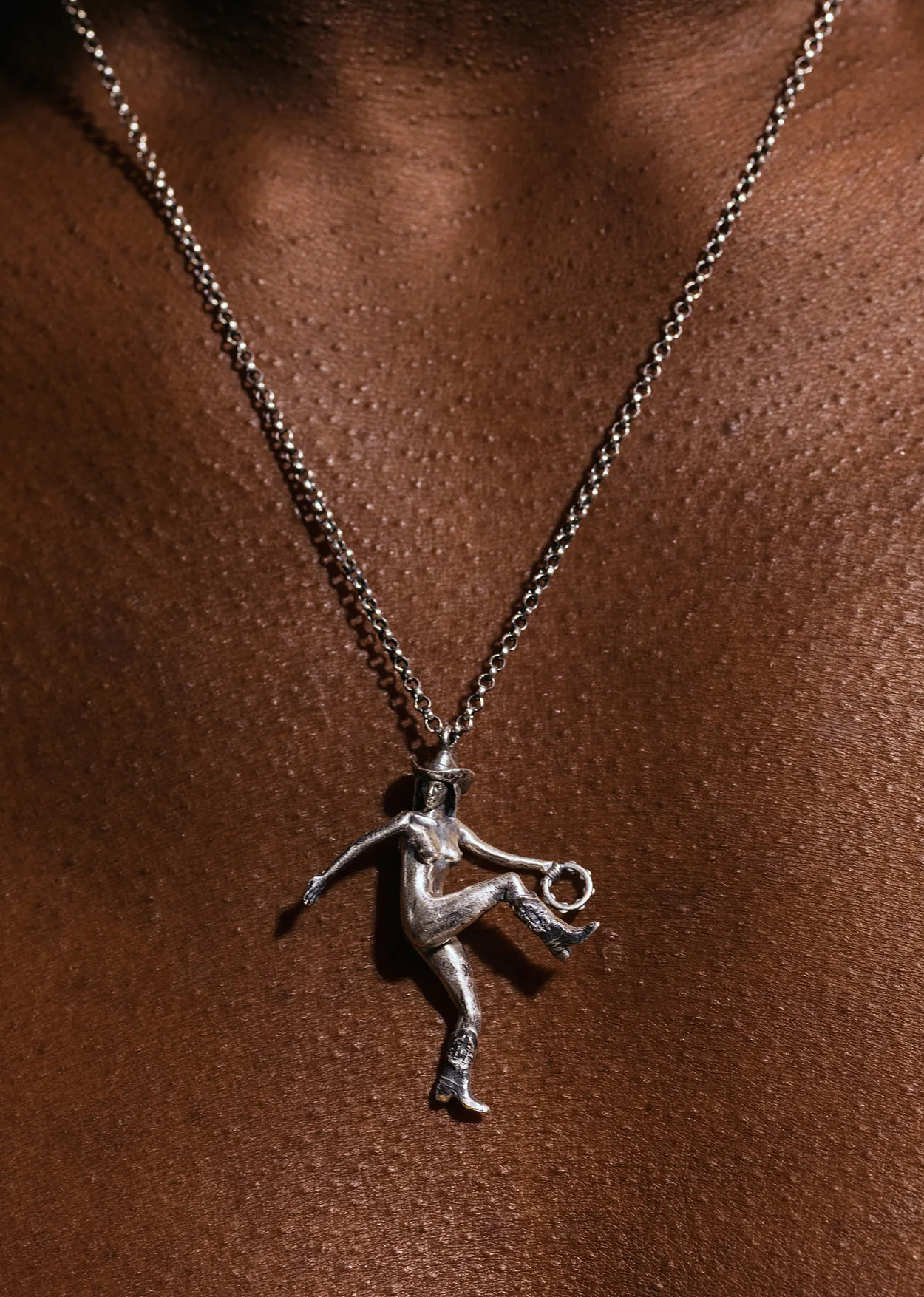 Silver Tambourine Girl Pendant Necklace - Image 6