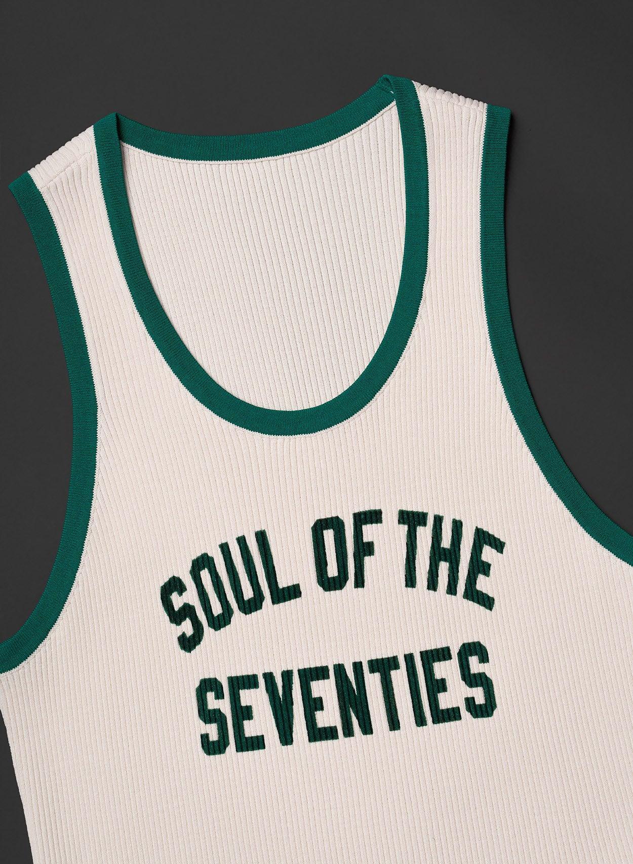 Soul of the Seventies Off White Green Trim Ribbed Vest - Image 2