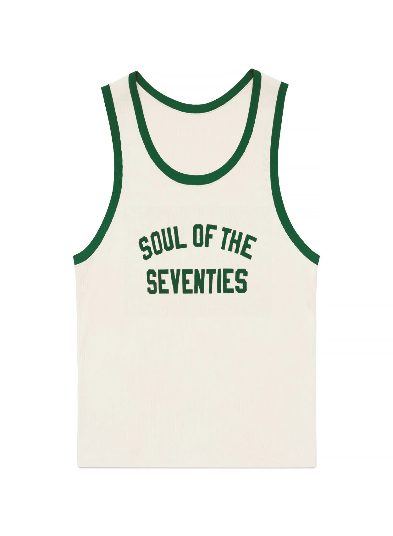 Soul of the Seventies Off White Green Trim Ribbed Vest - Image 6