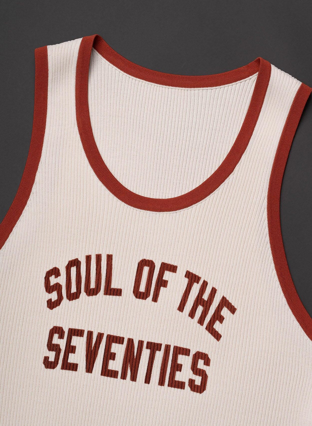 Soul of the Seventies Off White Orange Trim Ribbed Vest - Image 2