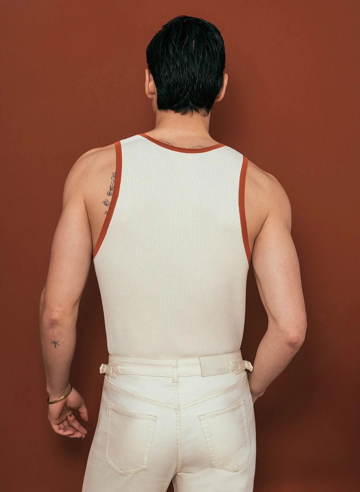 Soul of the Seventies Off White Orange Trim Ribbed Vest - Image 4