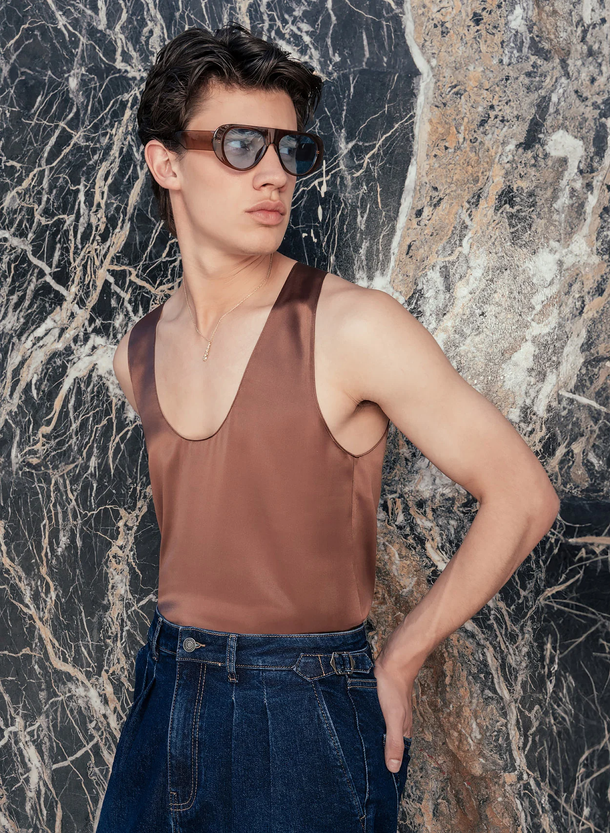 Brown Rust Silk Scoop Neck Vest - Image 2