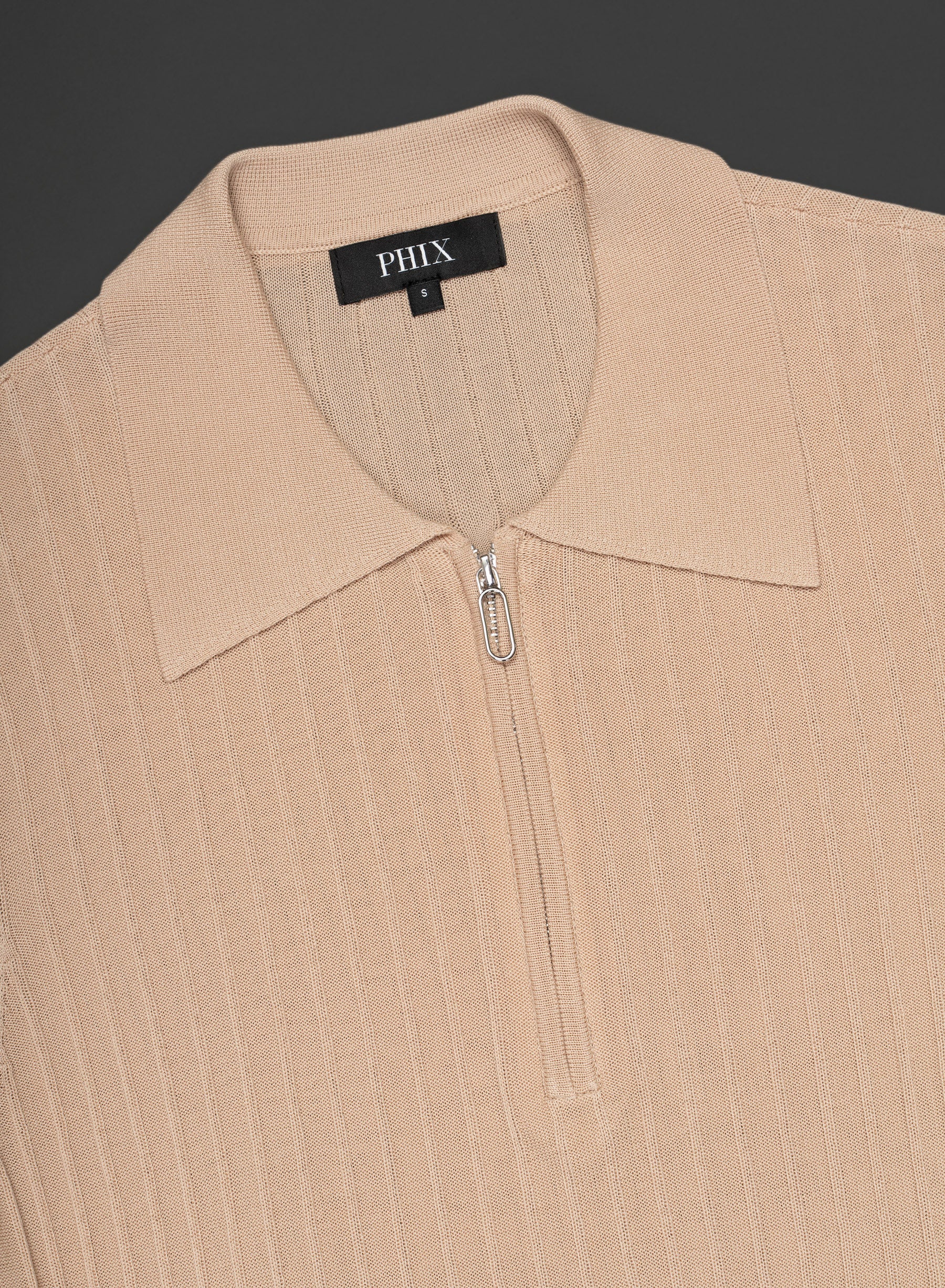Riviera Silk Blend Tan Ribbed Zip Polo - Image 4