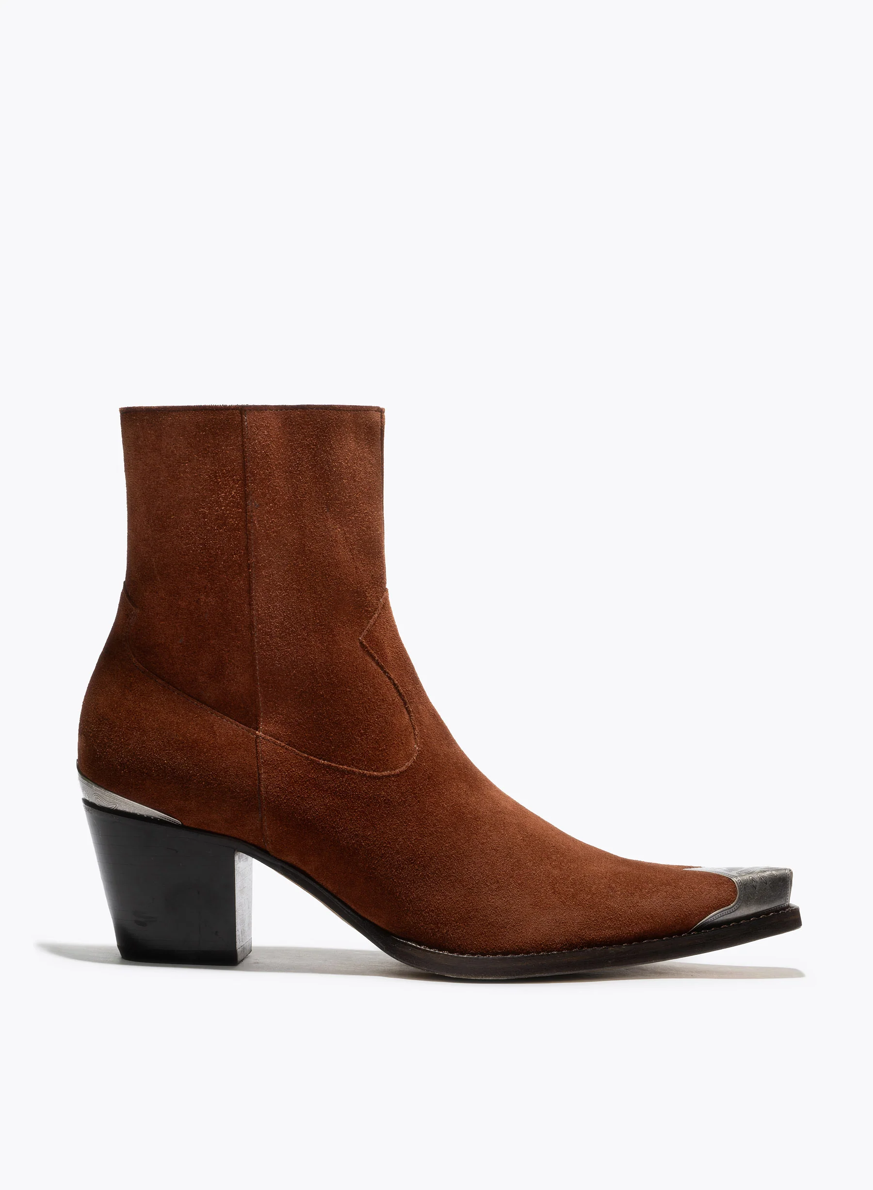 Tan Suede Western Metal Toe 60mm Boot - Image 2