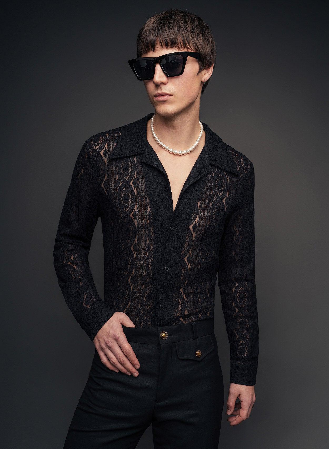 Western Black Lace Embroidery Shirt - Image 3