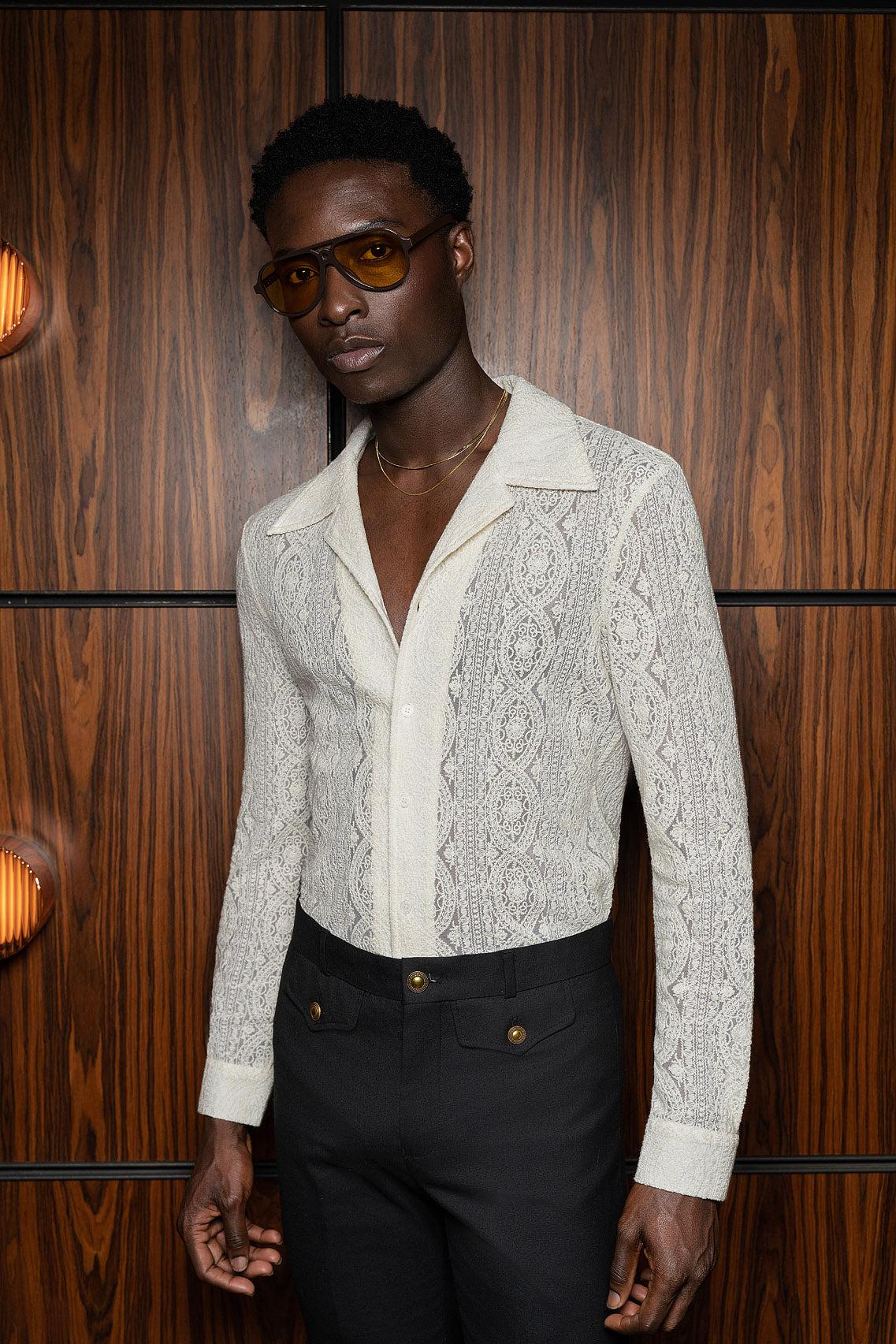 Western Ivory Lace Embroidery Shirt - Image 3