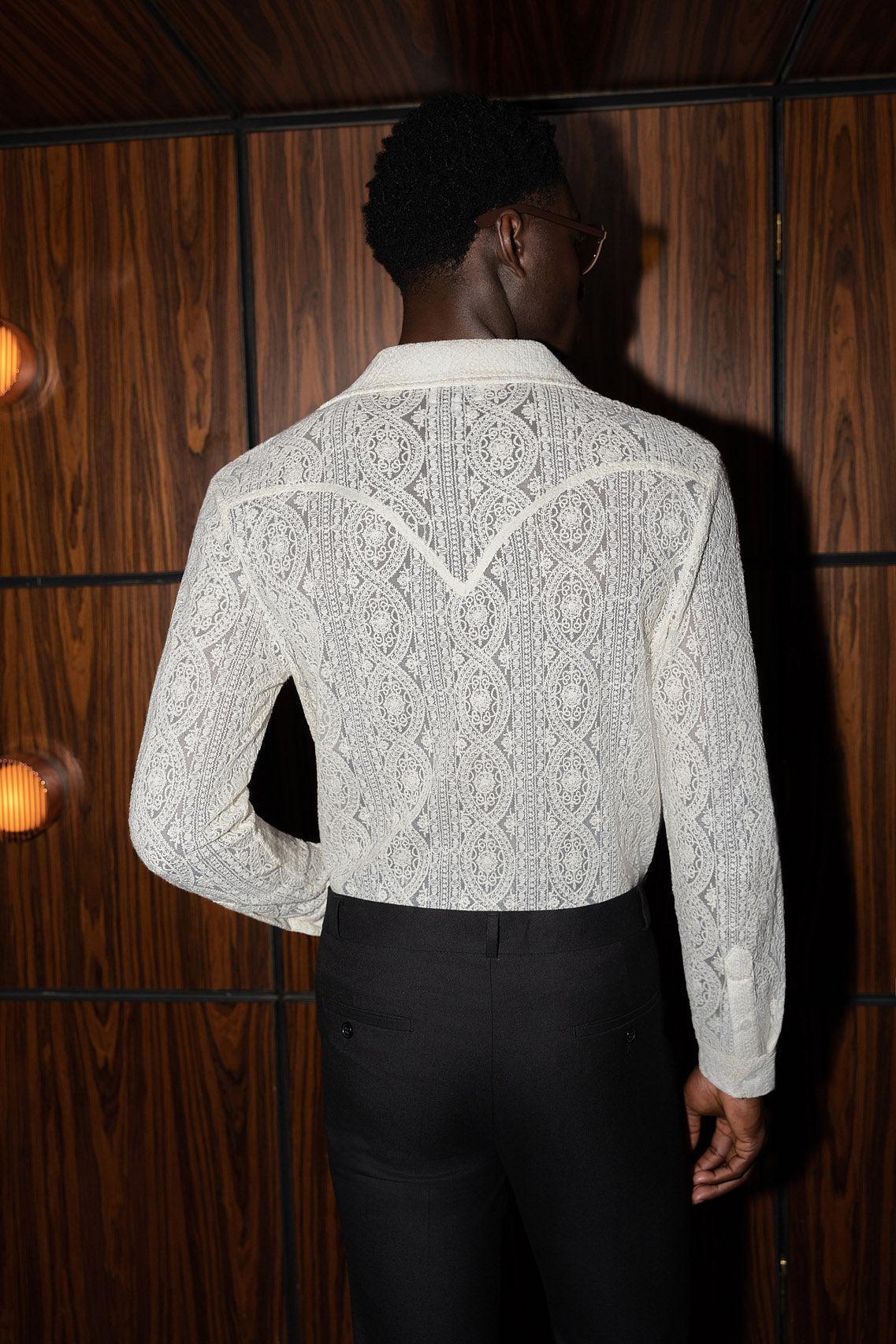 Western Ivory Lace Embroidery Shirt - Image 5