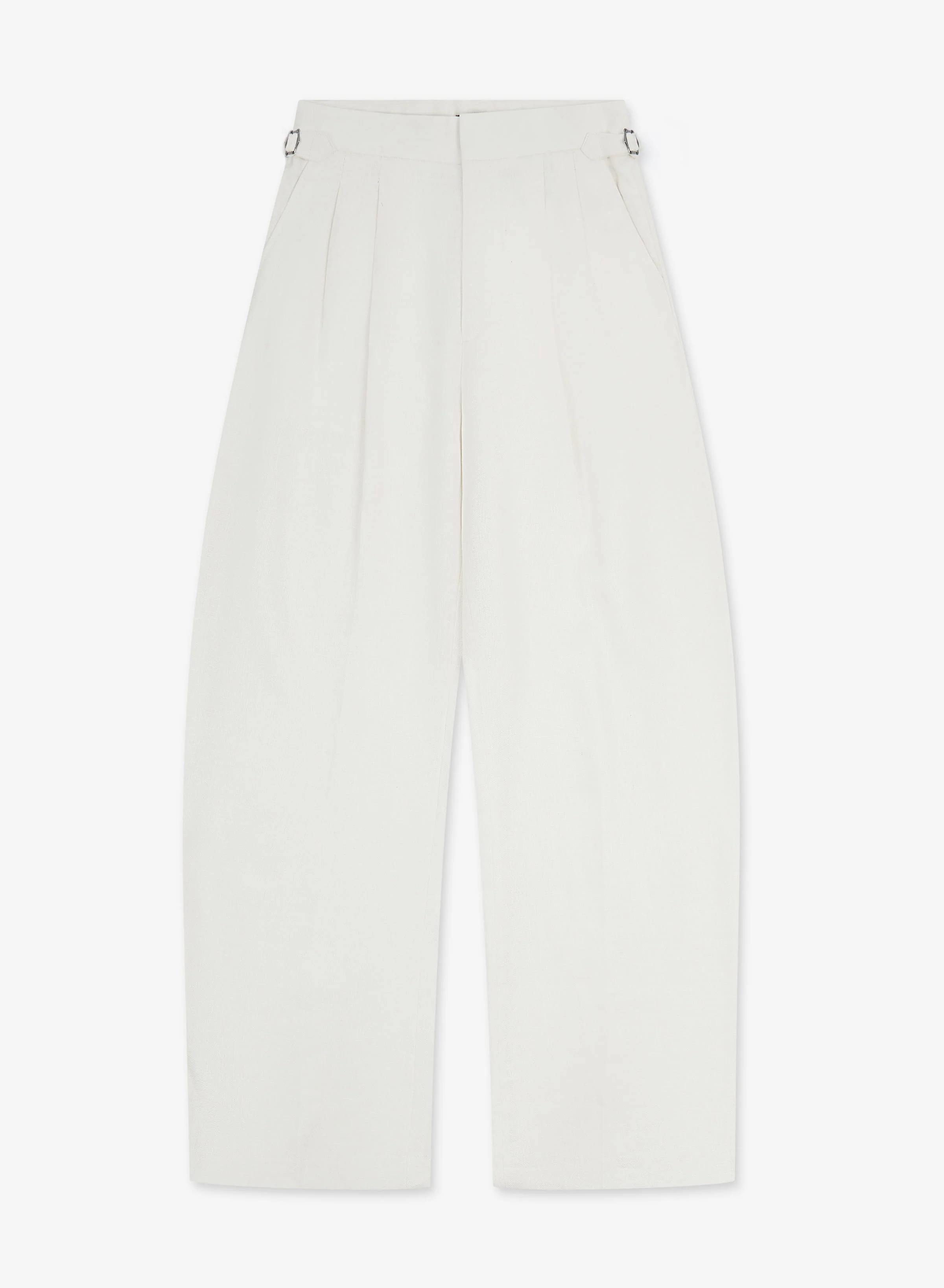 White Barrel Leg High Waisted Side Buckle Pure Linen Trousers - Image 6