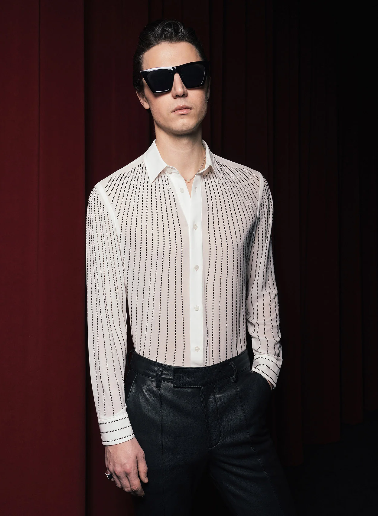 White Chiffon Sequin Button Down Shirt - Image 3