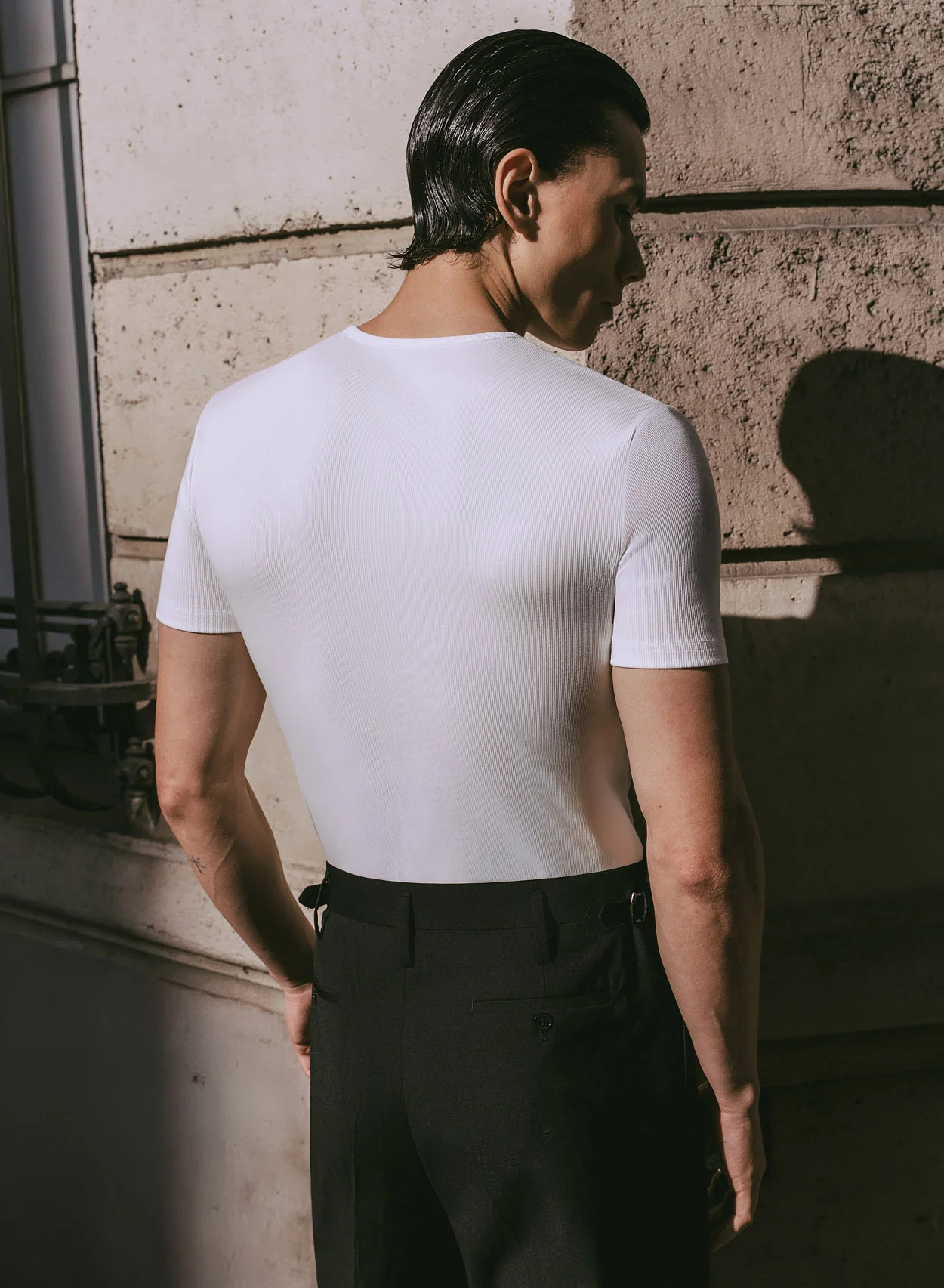 White Ribbed Cotton Henley Zip T-Shirt - Image 6