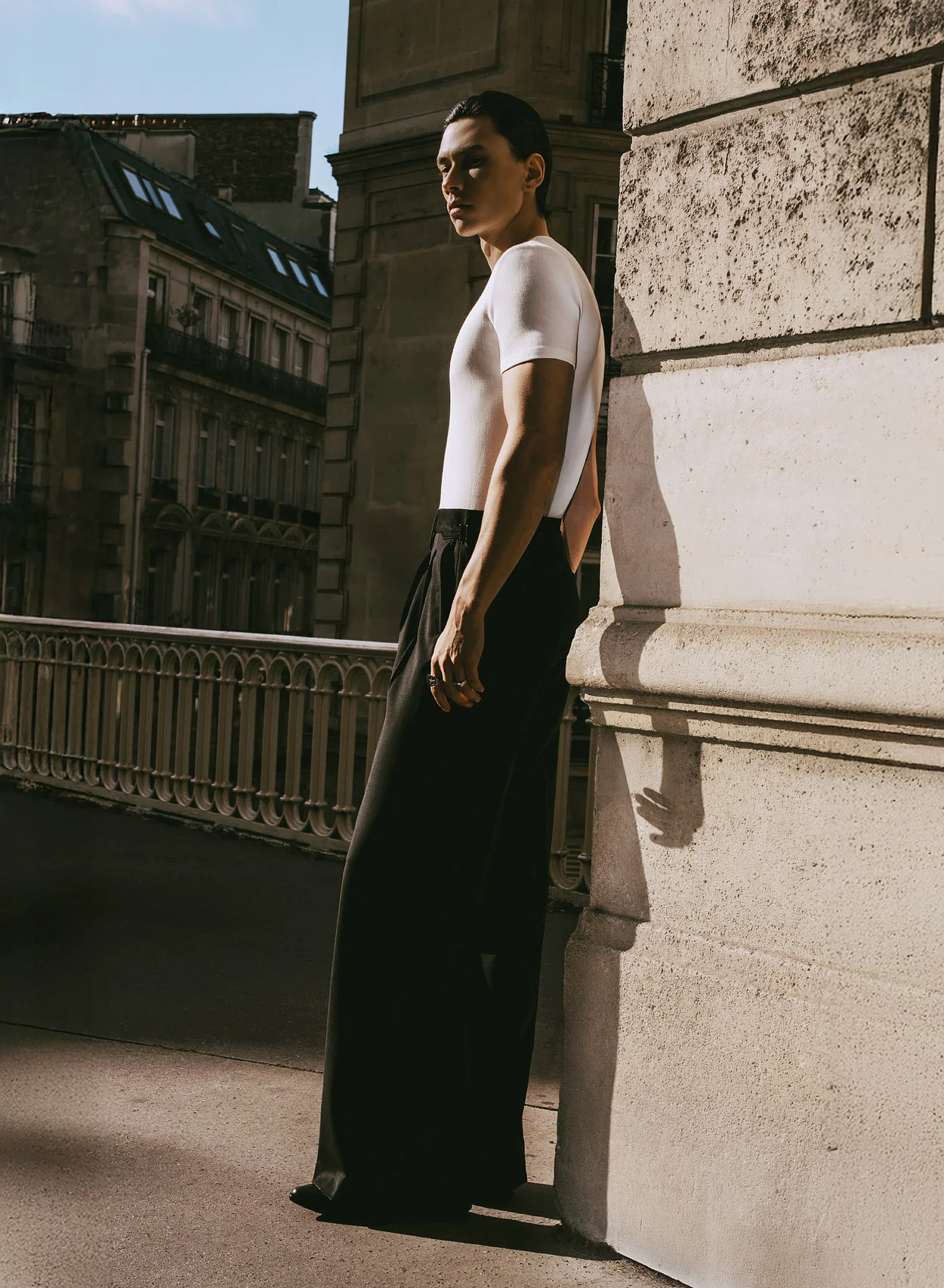 White Ribbed Cotton Henley Zip T-Shirt - Image 7