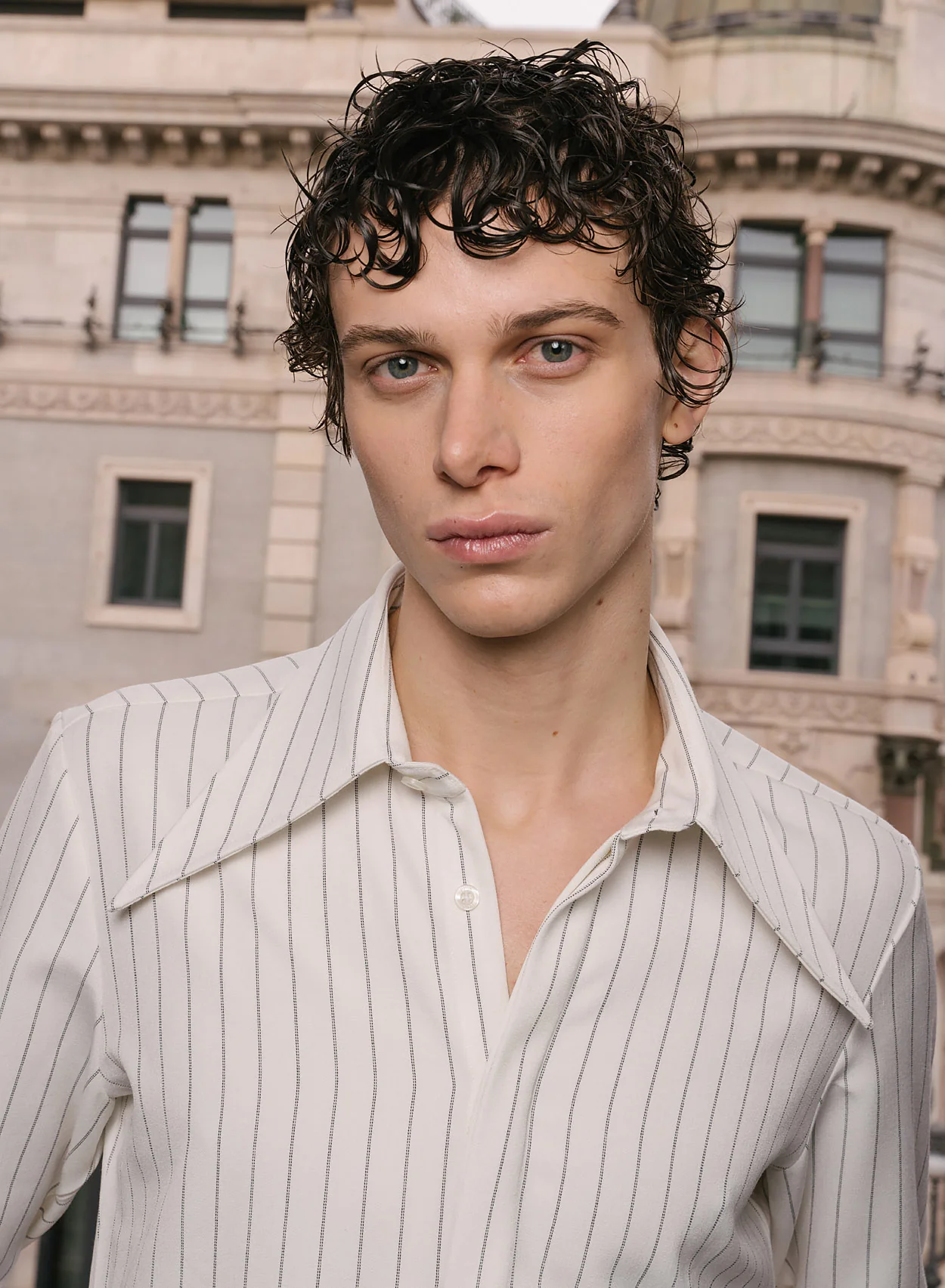 White Pinstripe Dagger Collar Shirt - Image 5