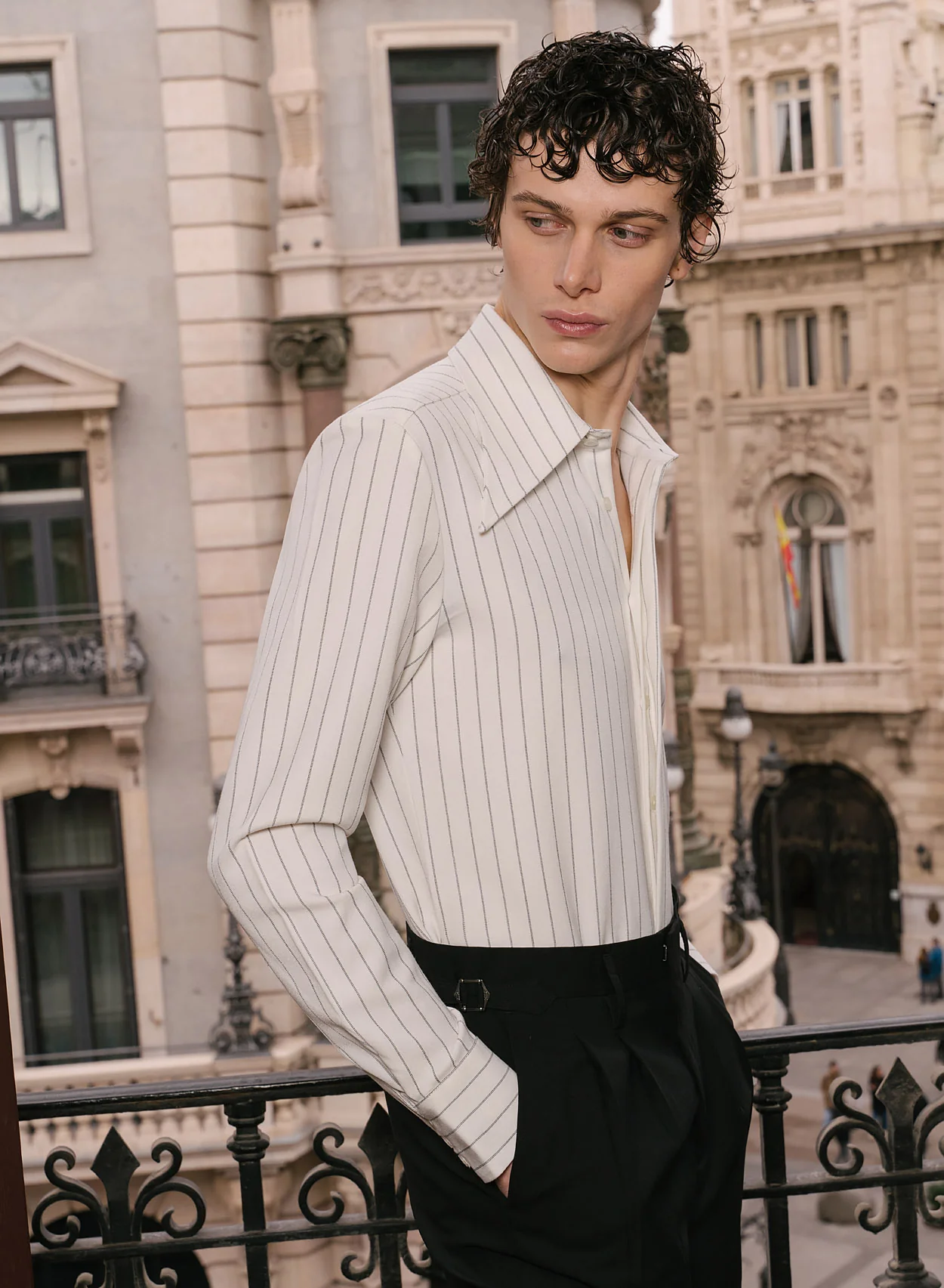 White Pinstripe Dagger Collar Shirt - Image 6