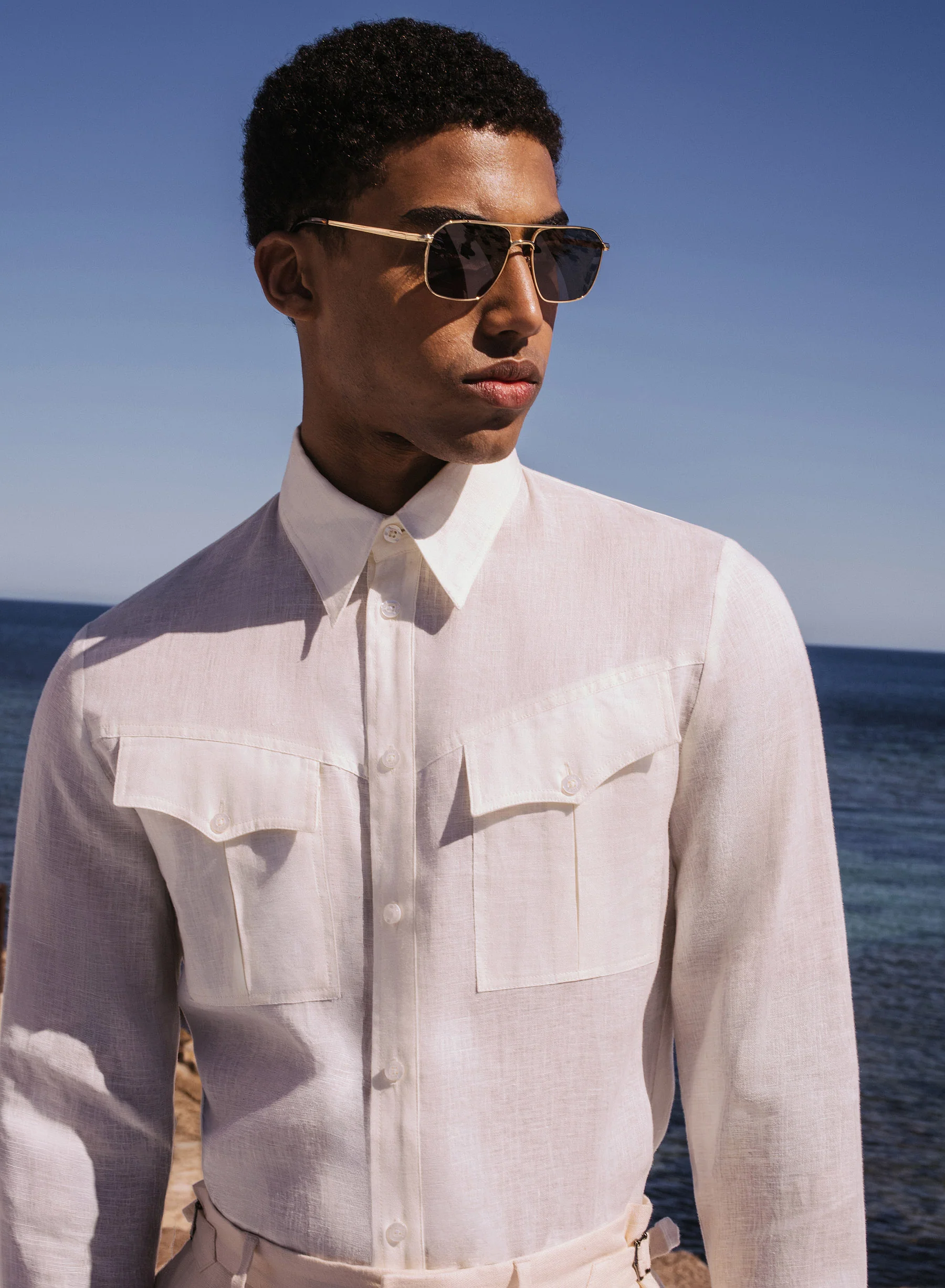 White Pure Linen Western Pocket Shirt - Image 2